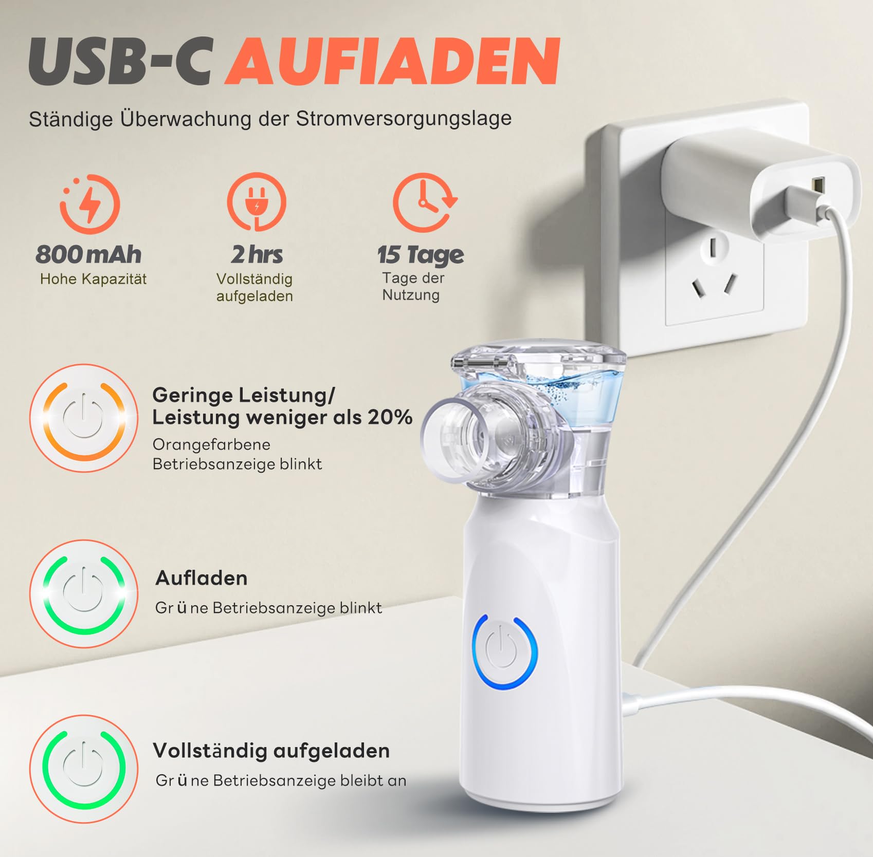 Inhalationsgerät Maschine für Erwachsene, Wiederaufladbare Tragbare Inhaliergeräte für Erwachsene und Kinder, Leise Inhalator für Kinder, Bright White