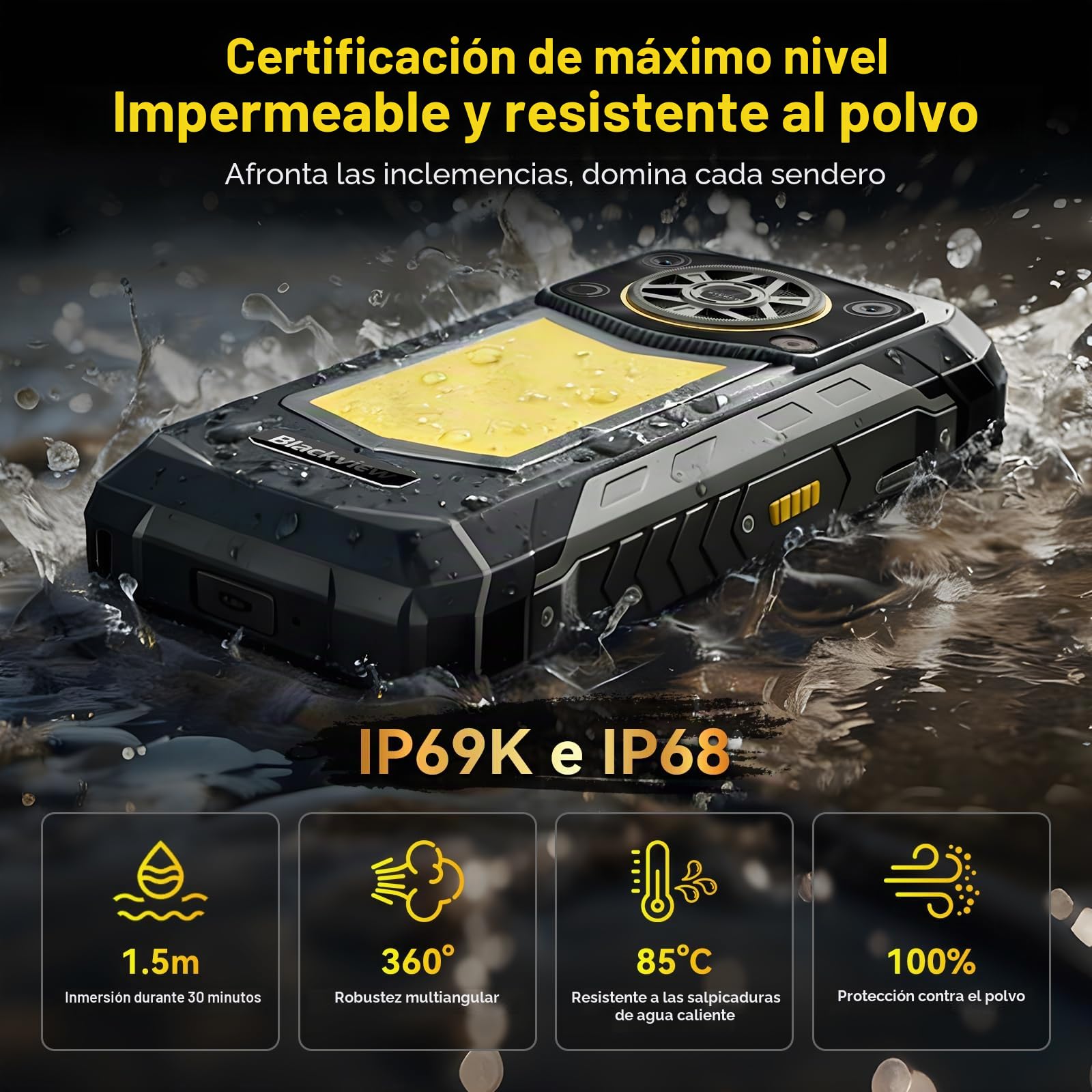 Blackview ROCK 5 Android 16 Movil Irrompible, 20000mAh Movil Resistente, 48(12+36)GB+256GB/2TB Móvil Rugerizado, 108MP AI Cámara, 6.78" FHD+ Display 120Hz IP69K Impermeable, NFC/OTG/GPS/3Años Garantía