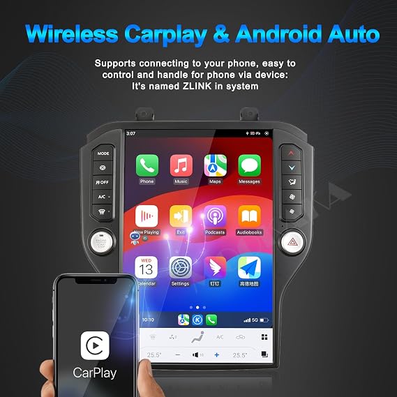 14.4 Inch Android 13 Car Stereo for Ford Mustang 2015-2020 Radio Upgrade Tesla Style Dash IPS Touch Screen Android Auto GPS Navigation Head Unit Audio Multimedia Player (SYNC3, 8+128GB)