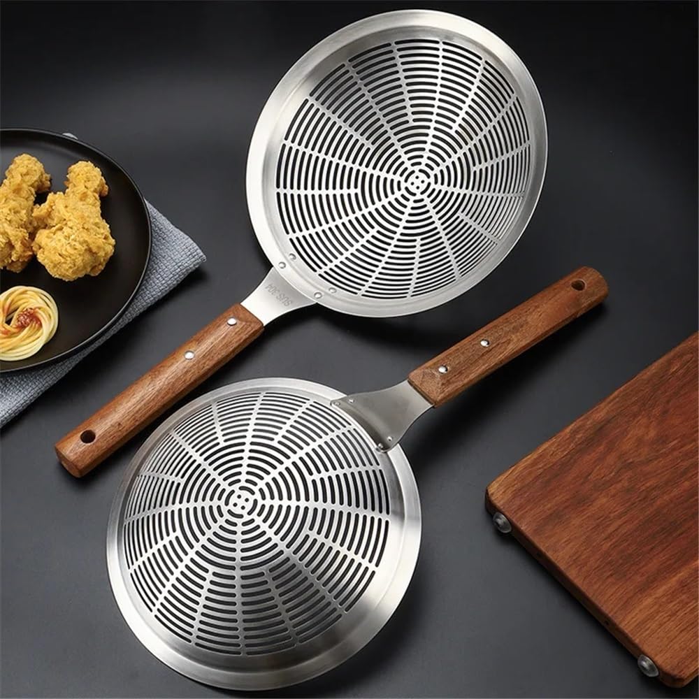 Frittierkorb Großes Küchensieb aus Edelstahl mit Holzgriff Frittierkorb mit Griff(Groß)
