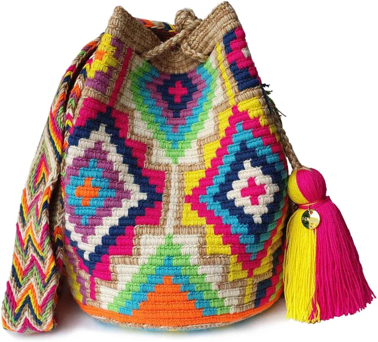 Fairtrade Authentic WAYUU Bag, Mochila from Colombia, Medium Crochet Crossbody, Handmade Medium Purse.