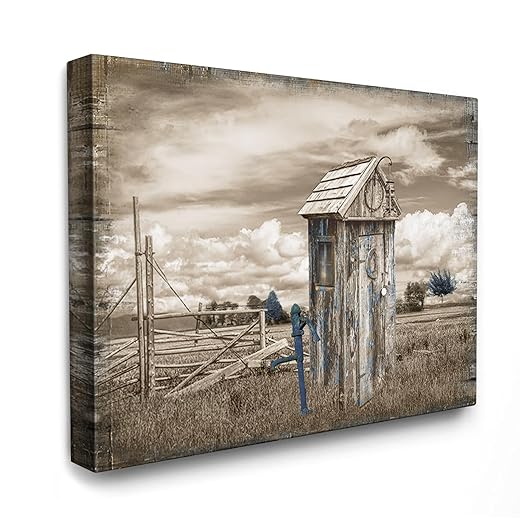Luslya Rustic Outhouse in Countryside Wall Art Farmhouse Theme Outhouse Canvas Painting Wall Decor Framed Country Poster Home for Living Room Bedroom Bathroom Decoration 12x16 inch