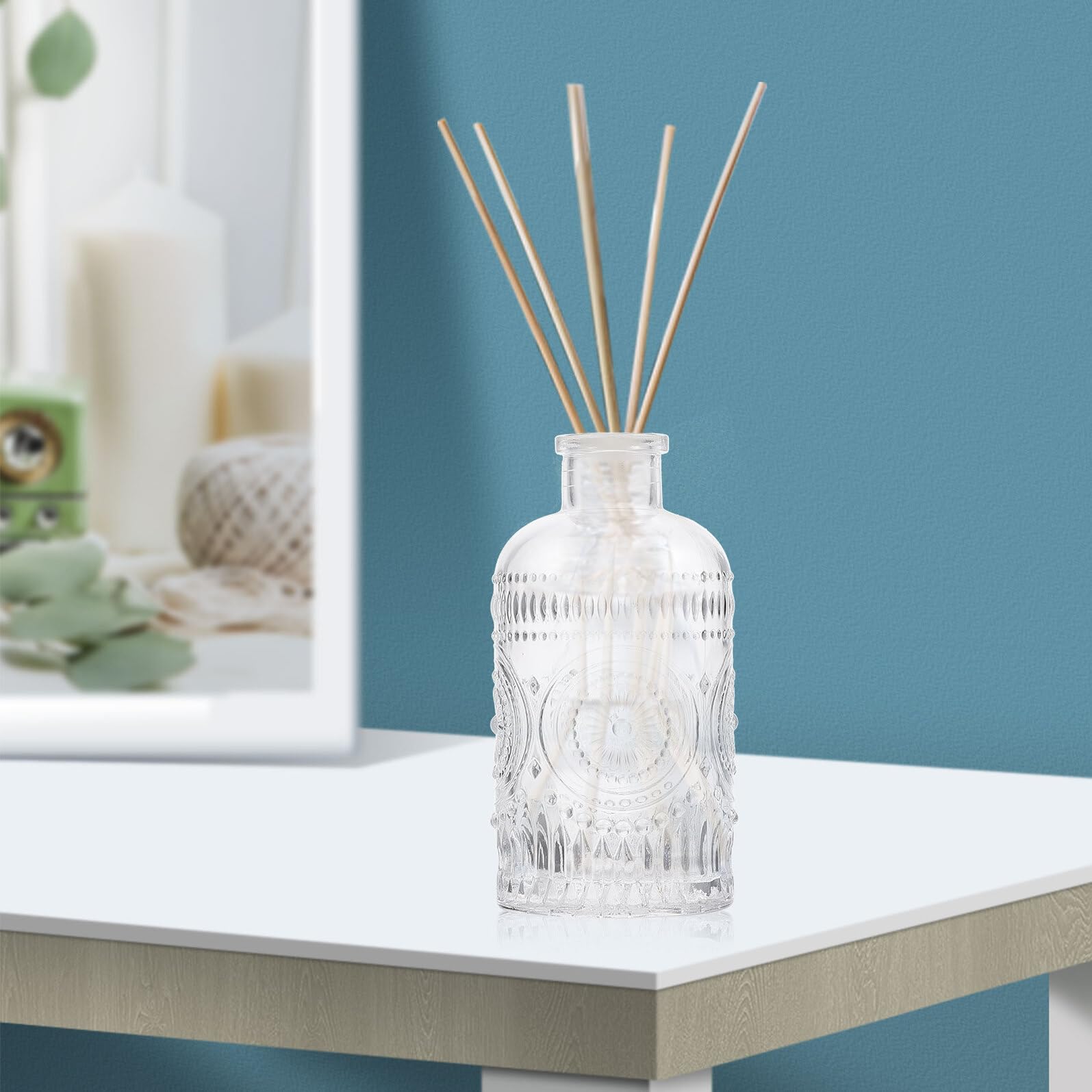 VICASKY 2 Pezzi Bottiglie Diffusore Aroma in Vetro con Incisione retrò Contenitori Ricaricabili per Profumo Stanze Decorazione Elegante per Soggiorno e Bagno