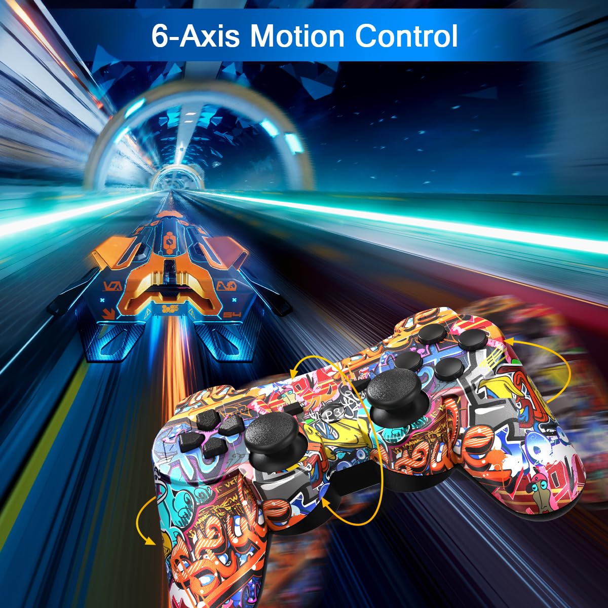 Yinjie 2 Pack Wireless Controller for PS3, Compatible with Playstation 3, with 2 Charging Cables - Graffiti