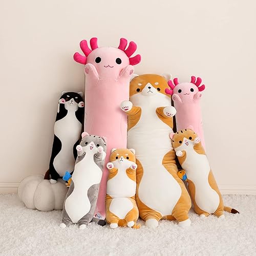 Miniatura 6 de PEACH CAT Cojín de peluche de ajolote largo azul, lindo animal de peluche de ajolote para niñas y niños de 20 pulgadas
