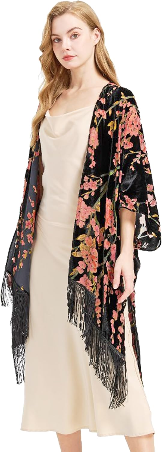 Ted Baker Floral Velvet Fringe Kimono