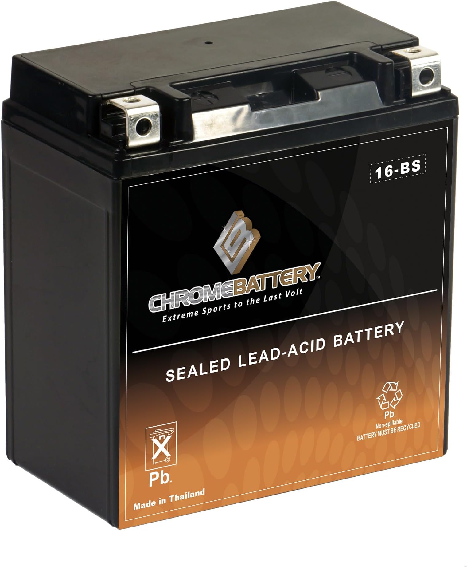 CB CHROMEBATTERYYTX16-BS 12 V 230 CCA AGM – Maintenance-Free 14 Ah Battery for ATV, UTV, Touring Motorcycle, Snowmobile – T3 Nut & Bolt Terminal – Fits Harley Softail, Polaris Sportsman 500