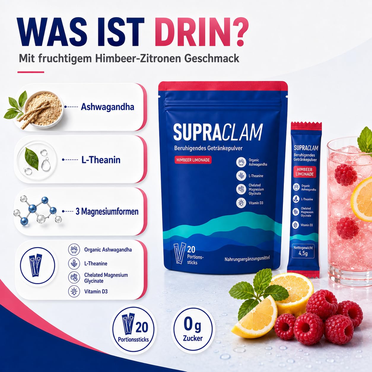 Cortisol Cocktail Getränkepulver mit Ashwagandha, 20 Sticks