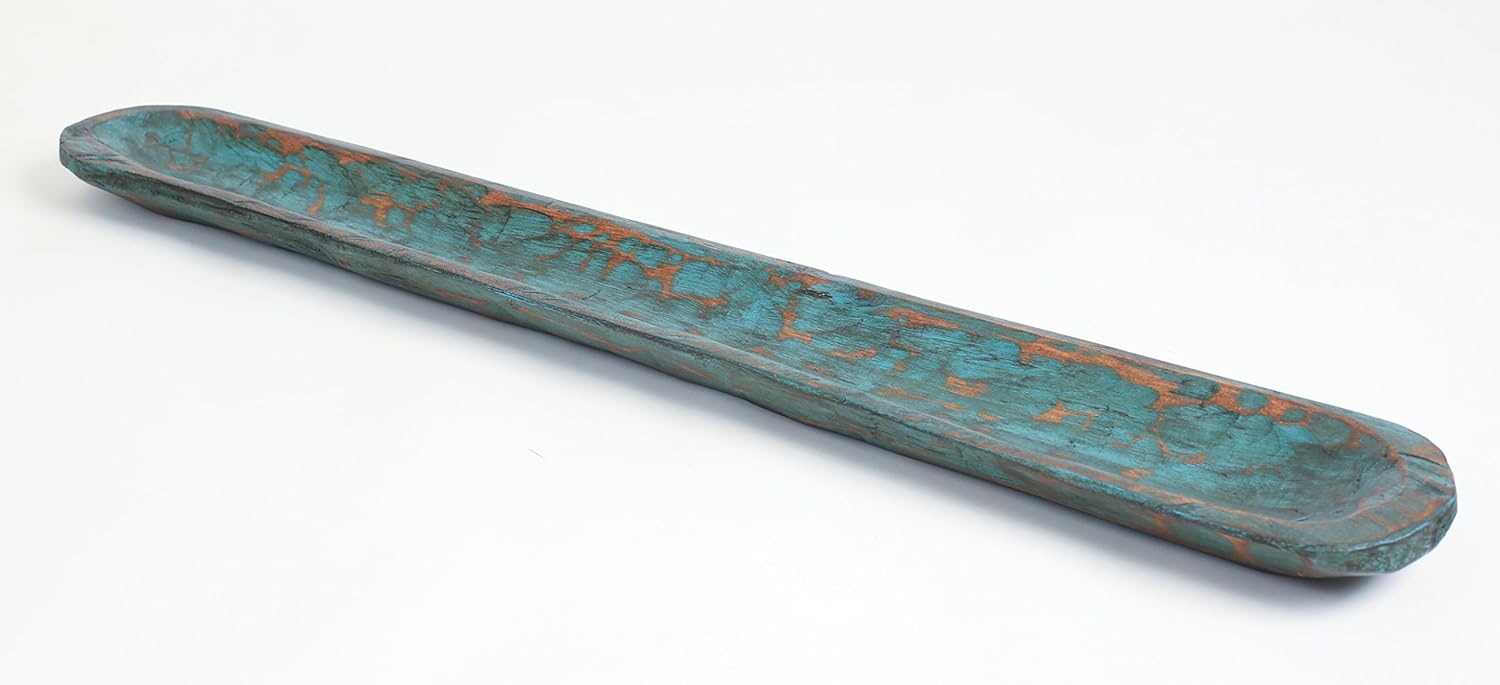 Rustic Wood Baguette Dough Bowl-Batea-Board-Large-Turquoise