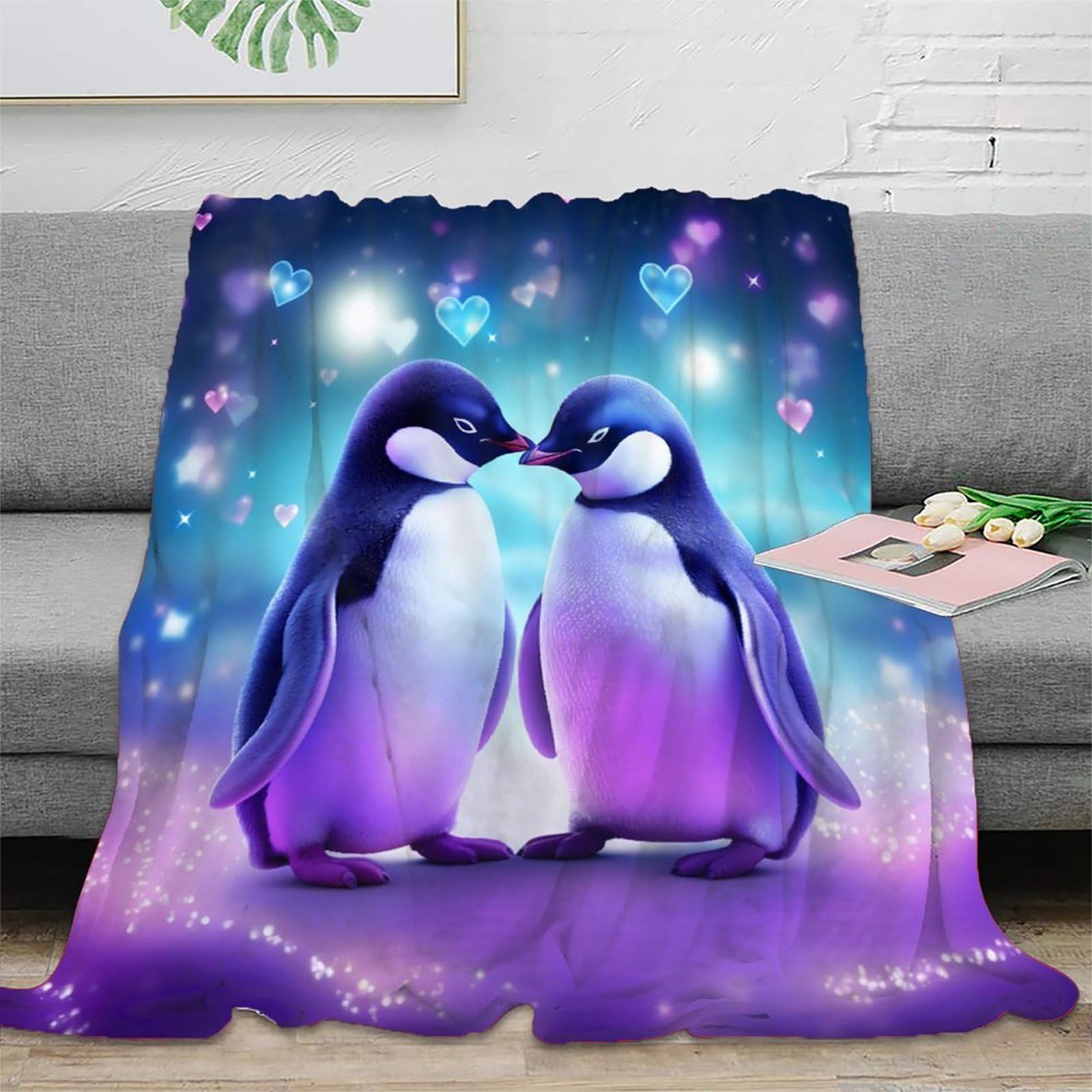 Couverture pingouin 3D en microfibre 150x200cm pour toutes saisons