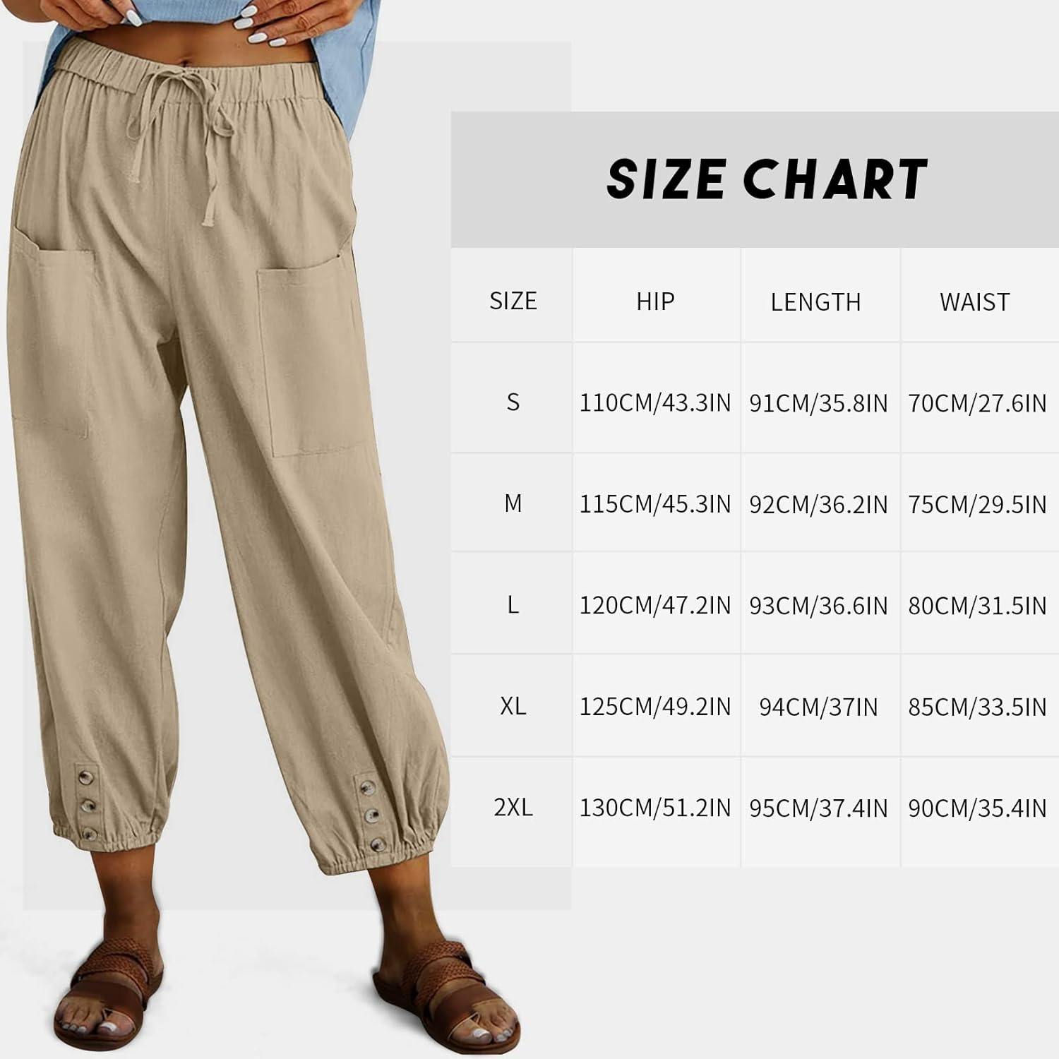 WROLEM Womens High Waist Pants Drawstring Wide Leg Cropped Casual Loose Capris with Pockets for Women - Image 4