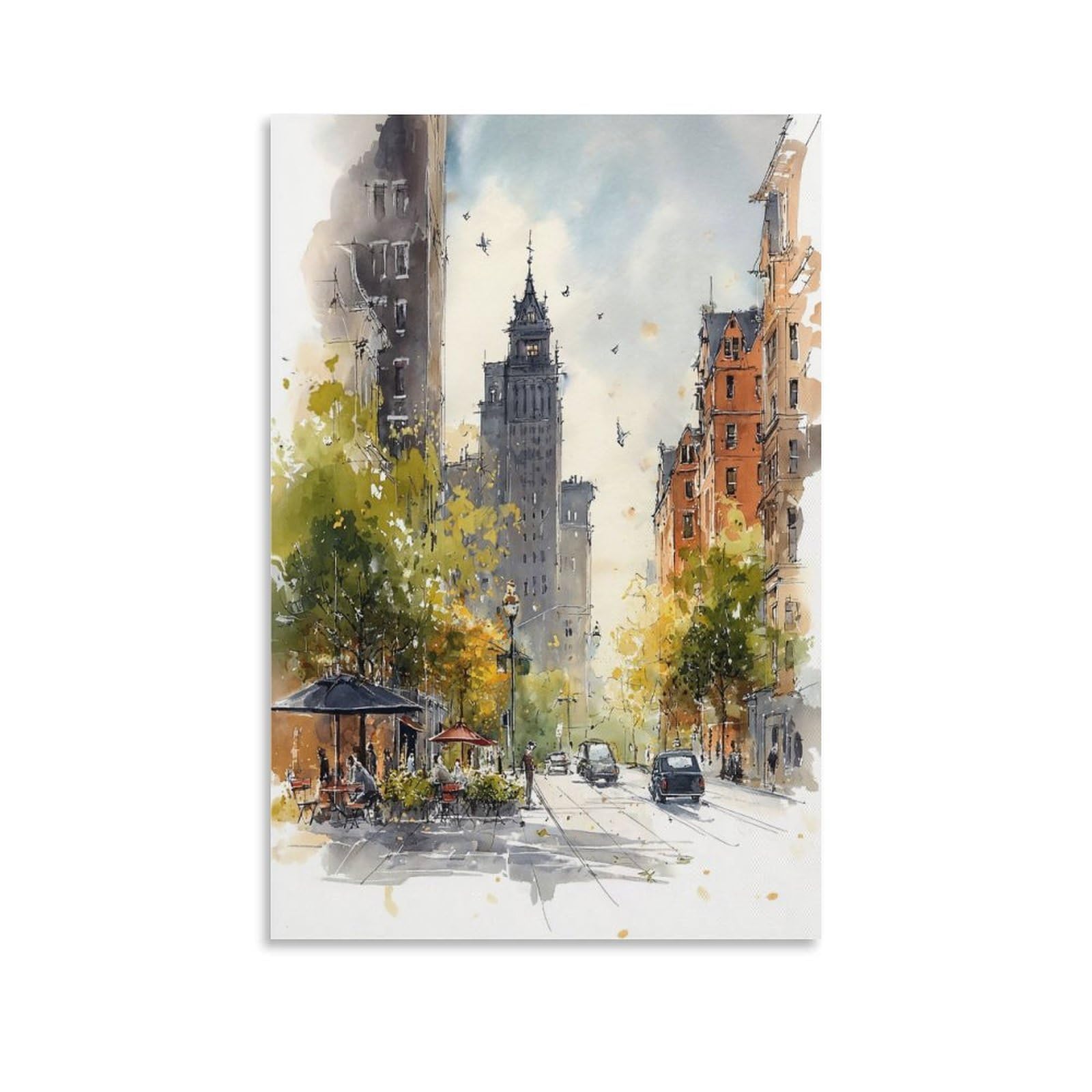 XWYMXZ Boston Watercolor Painting Mid-Century Modern Massachusetts Travel Poster 24x36inch(60x90cm) Vintage Watercolor Canvas Art