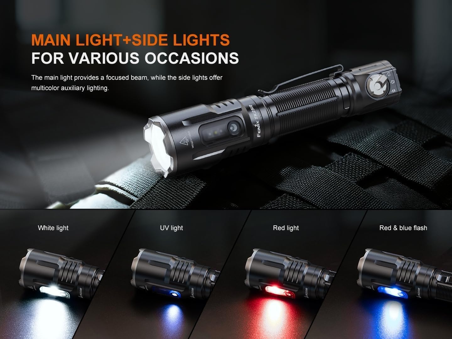 Fenix TK25R 3600 Lumen Tactical Duty Flashlight, Rechargeable with UV, Red & Red/Blue Flashing, w/EdisonBright Acc case