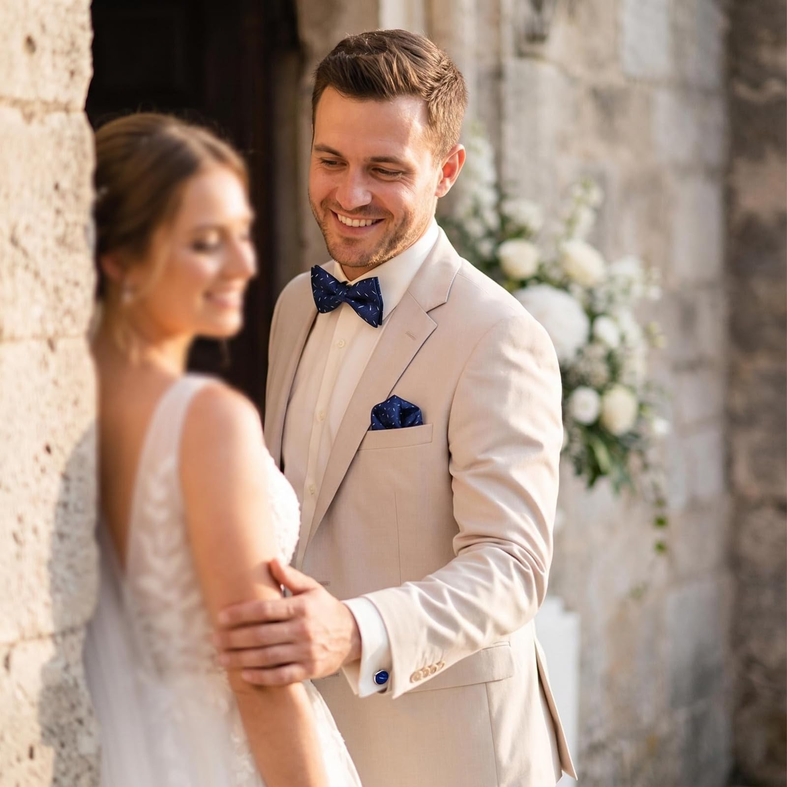 Pajarita Hombre Corbata De Alta Gama para Novio Y Boda, Conjunto con Caja Regalo Ramillete Pañuelo Bolsillo, Hombre-2