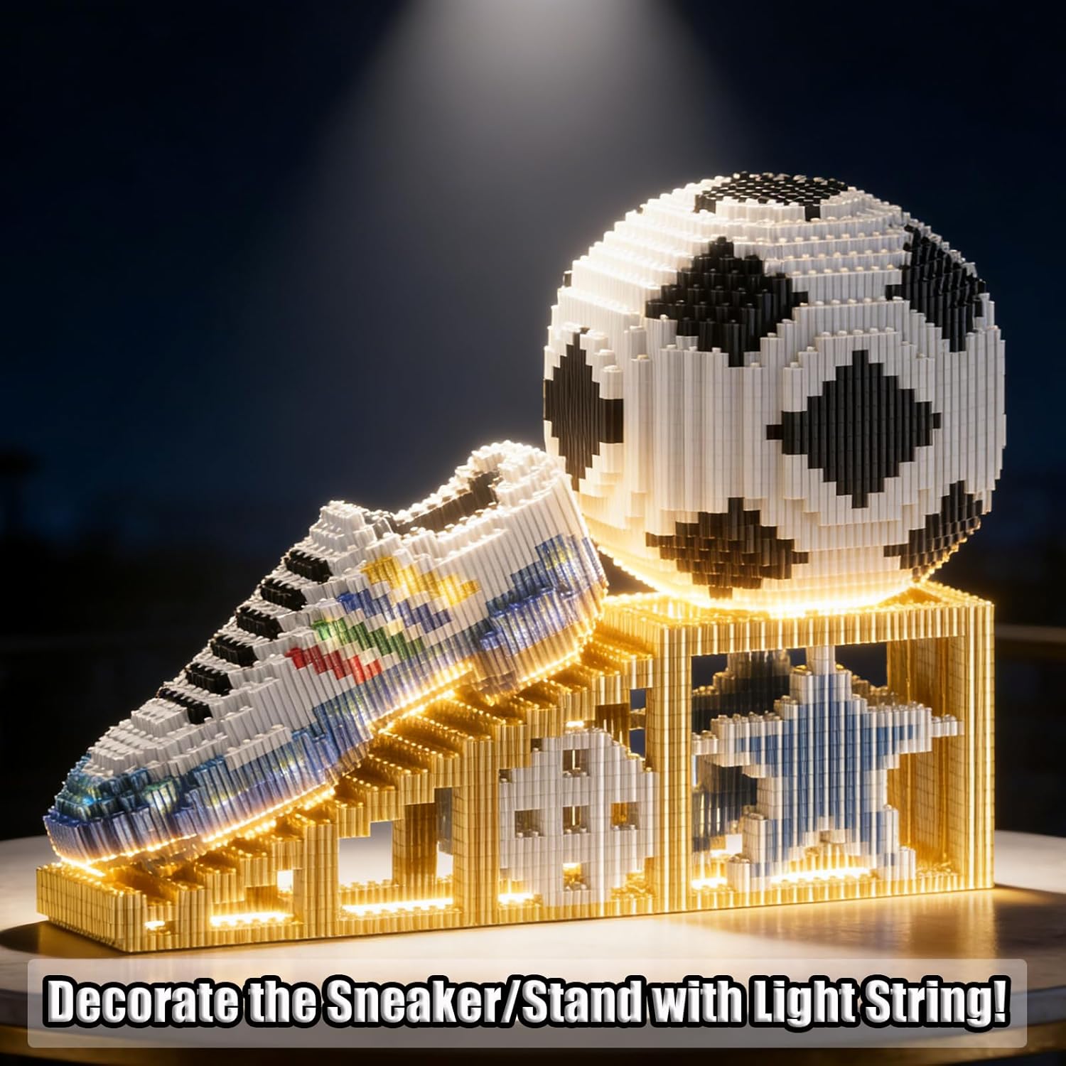 2026 New Soccer Ball with Sport Sneaker Building Block Set, Realistic Soccer, Luminous Crystal Shoe, Golden Stand STEM Bricks, DIY Educational Toy World Football Cup Gifts for Teen, Adult