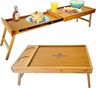 Shaka4Tommy Breakfast Bed Table Tray for Two - One Piece, Dual Use Couple Bed Tray with Cup recesses - Food Trays for Eating on Couch, Space Saving Breakfast Table - Gift Ready - Bamboo Wood