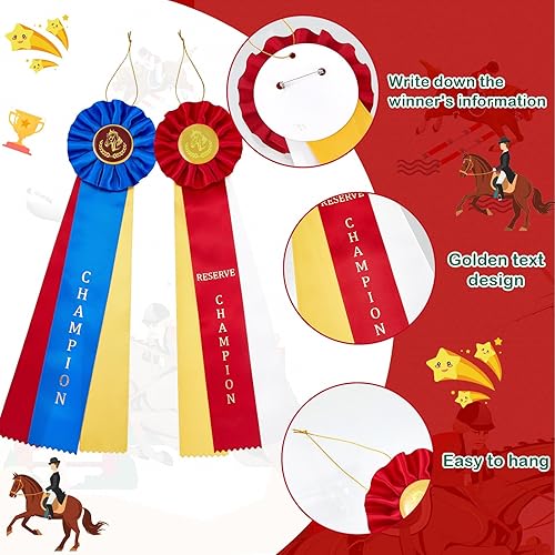 Miniatura 4 de Hotop Cinta de participación de campeón de espectáculo de caballos y campeón de reserva, cinta de participación con tarjeta de evento, cintas de