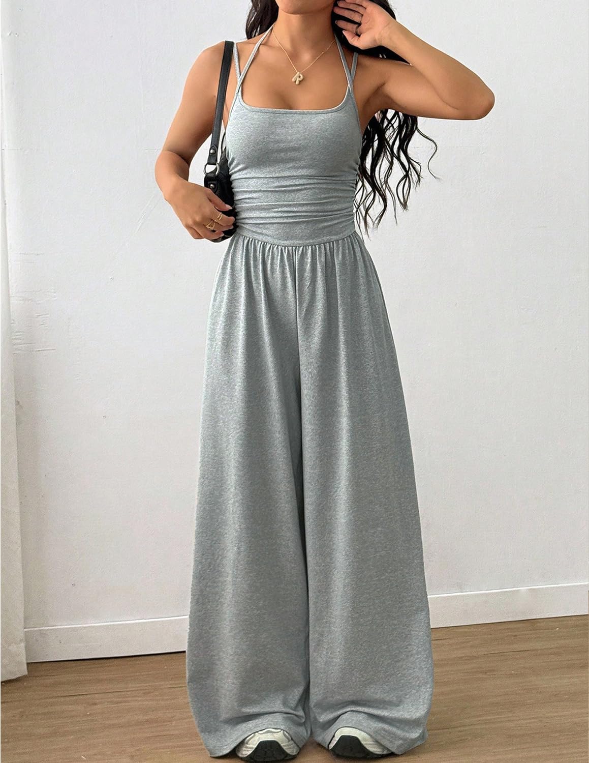 LIAMERHE Tuta Intera Donna Elegante Salopette Estiva Sexy Schiena Scoperta Pantaloni Larghi Vita Alta Tutine Lunga Casual Monopezzo Jumpsuit Playsuit per Cerimonia Party Spiaggia Mare Moda