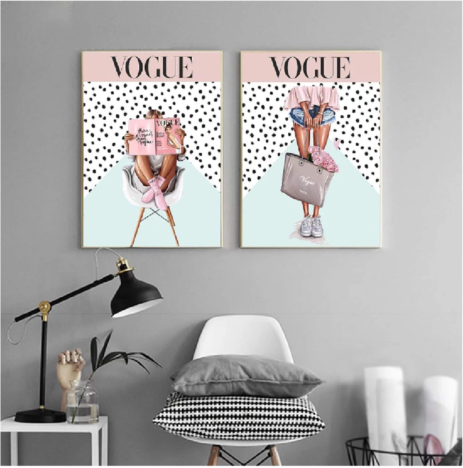 Amazon 黒と白のスポット背景ヴォーグは壁のイラストに印刷します家のための女の子の壁の芸術の装飾フレームなし ウォールステッカー オンライン通販