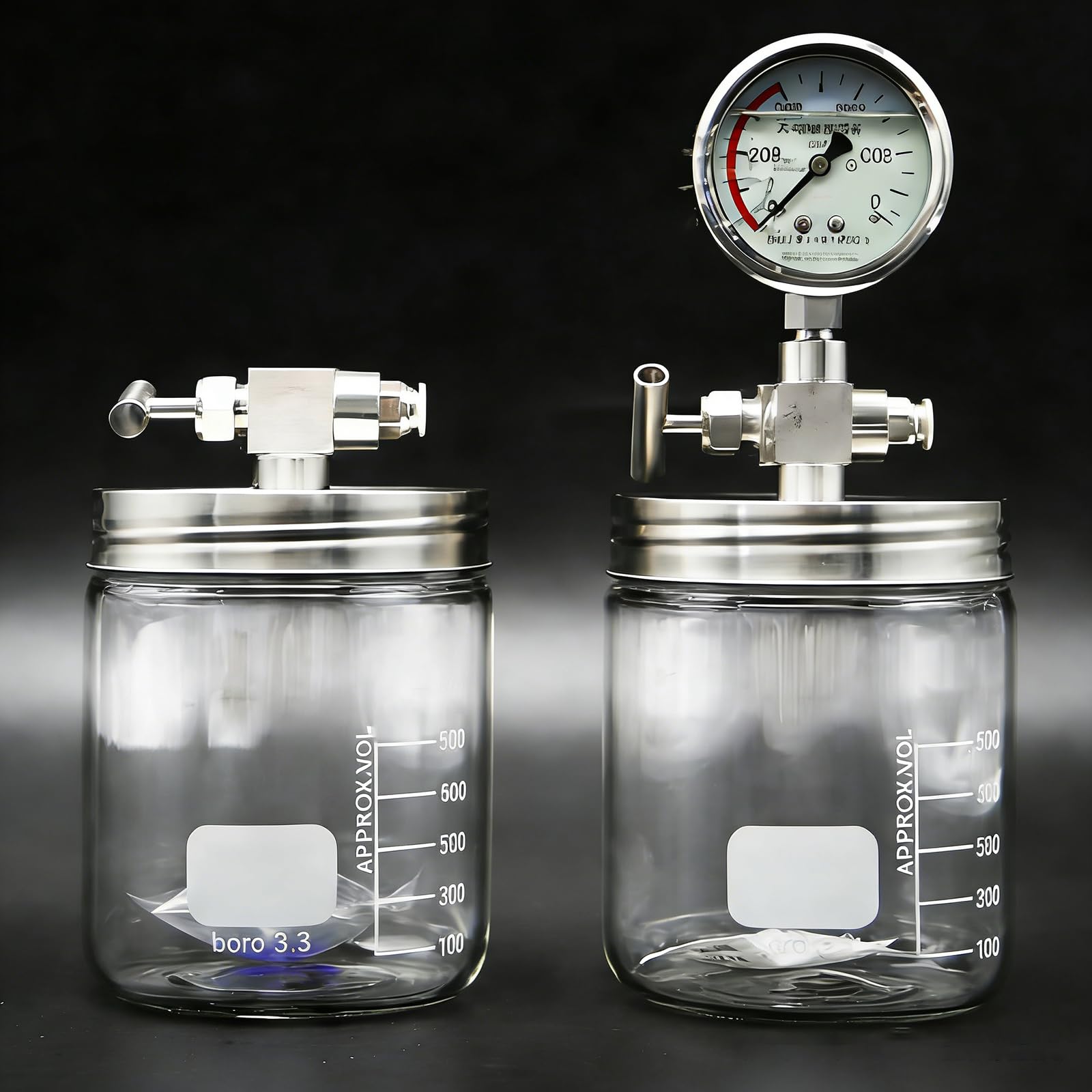 Cámara de vacío, tanque de almacenamiento de desgasificación con medidor de vacío, ideal para conservación de muestras de laboratorio y almacenamiento de muestras químicas/biológicas, 250 ml/500 ml