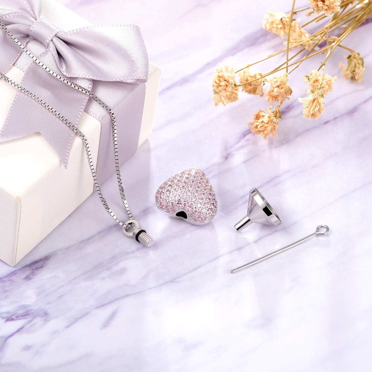 925 Sterling Silver Cremation Necklace CZ Heart Urn Pendant Jewelry for Pet Human Ashes Keepsake Memorial Jewelry Gift for Women - Image 3