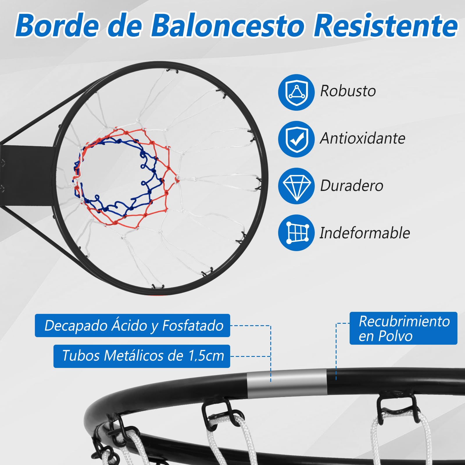 COSTWAY Canasta de Baloncesto Pared Ø 38,5/45 cm, Aro Baloncesto Exterior Interior en la Puerta/Pared con Red, Marco de Acero