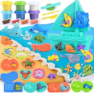 PLAY Ocean Color Dough Kit with Sea Animals Molds, Under the Sea Toys Set for Sensory Play - Boat Whale Shark Crab Fish Cutters, Educational Arts and Crafts Gift for Kids 3 4 5 6 Year Old Boys & Girls