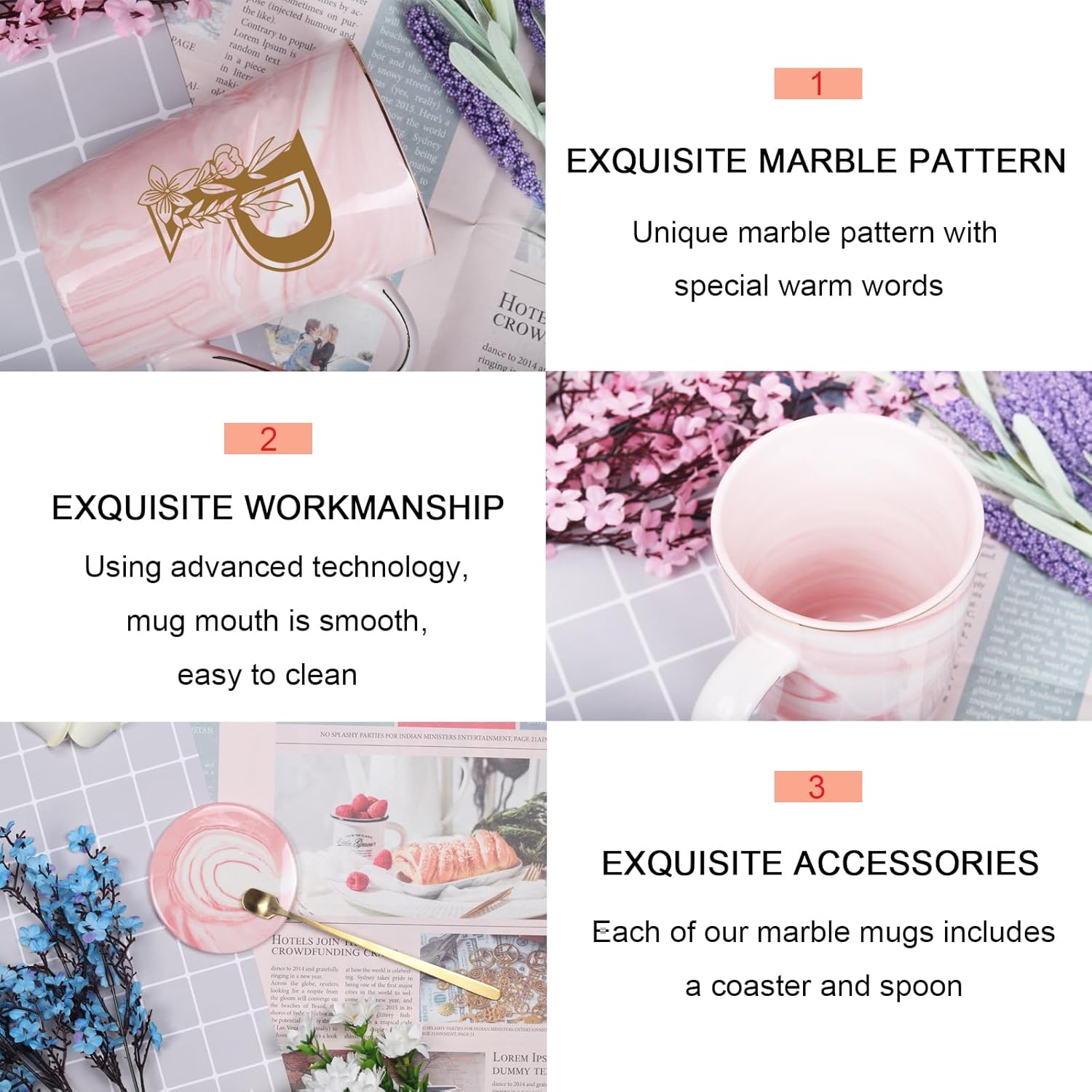 WENSSY Pink Porcelain Letter P with Flower Mug, 14 Ounce, Novelty Coffee Mugs for Women, Bridal Shower Gifts, Women's Initials Gifts - Image 5