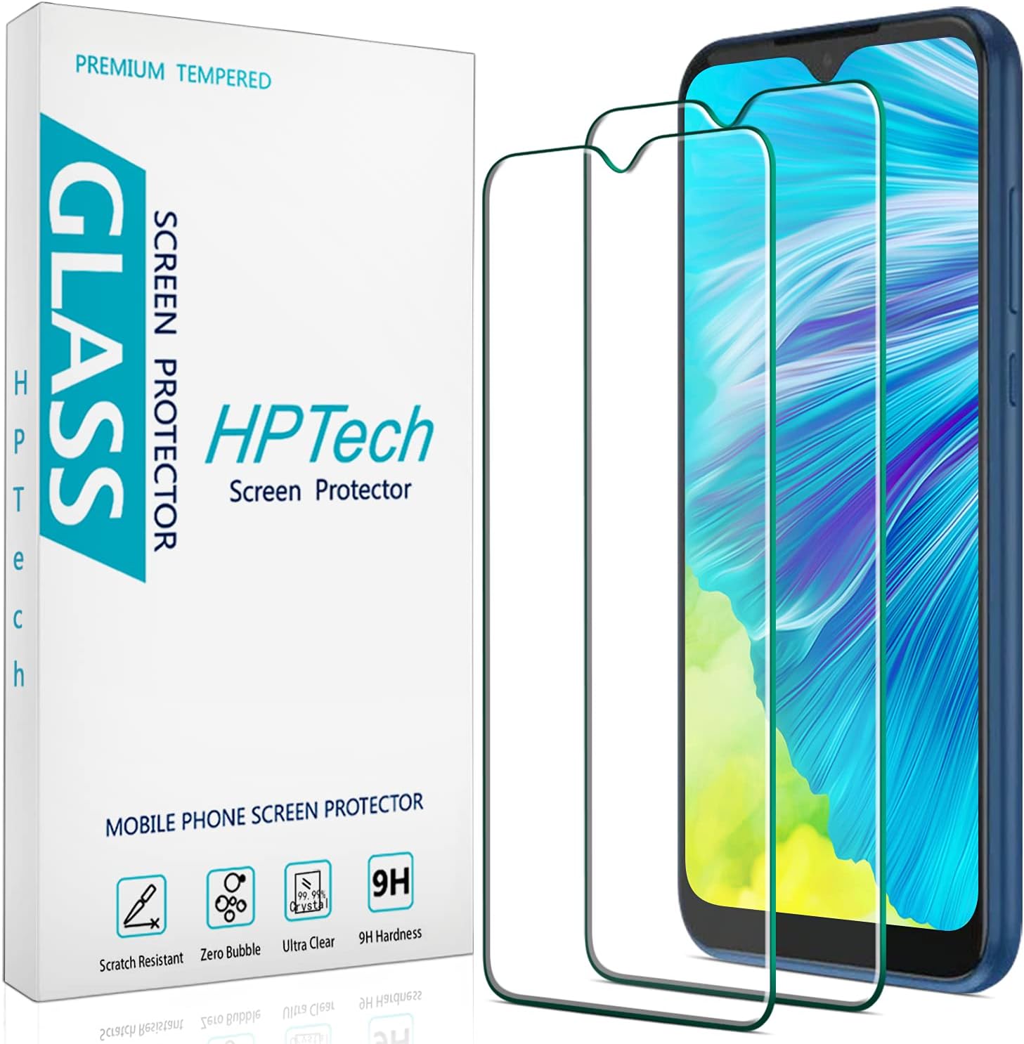 HPTech 2-Pack Tempered Glass For Motorola Moto E (2020) Screen Protector, Easy to Install, Bubble Free, 9H Hardness