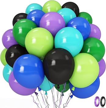 Video Game Balloons, 60PCS Black and Green Teal Blue Game Party Balloons, Black Purple Blue Roblox Balloon for Boys Baby Shower Monsters Game Night Themed Birthday Party Decorations Supplies