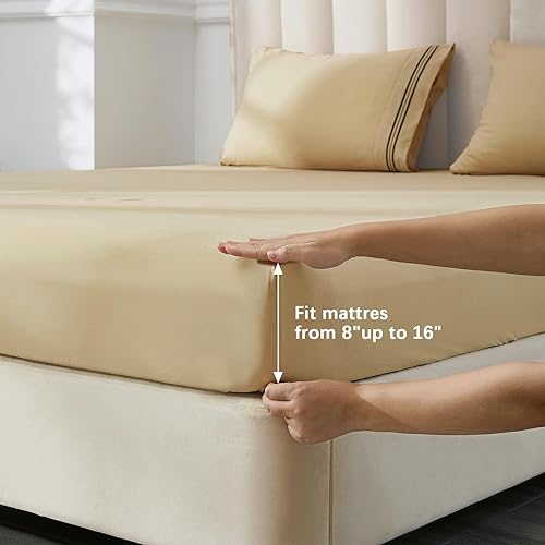 Miniatura 5 de Juego de sábanas de microfibra de tamaño matrimonial, extra suaves y profundos, sábanas de hotel de lujo, transpirables y refrescantes, sin arrugas,