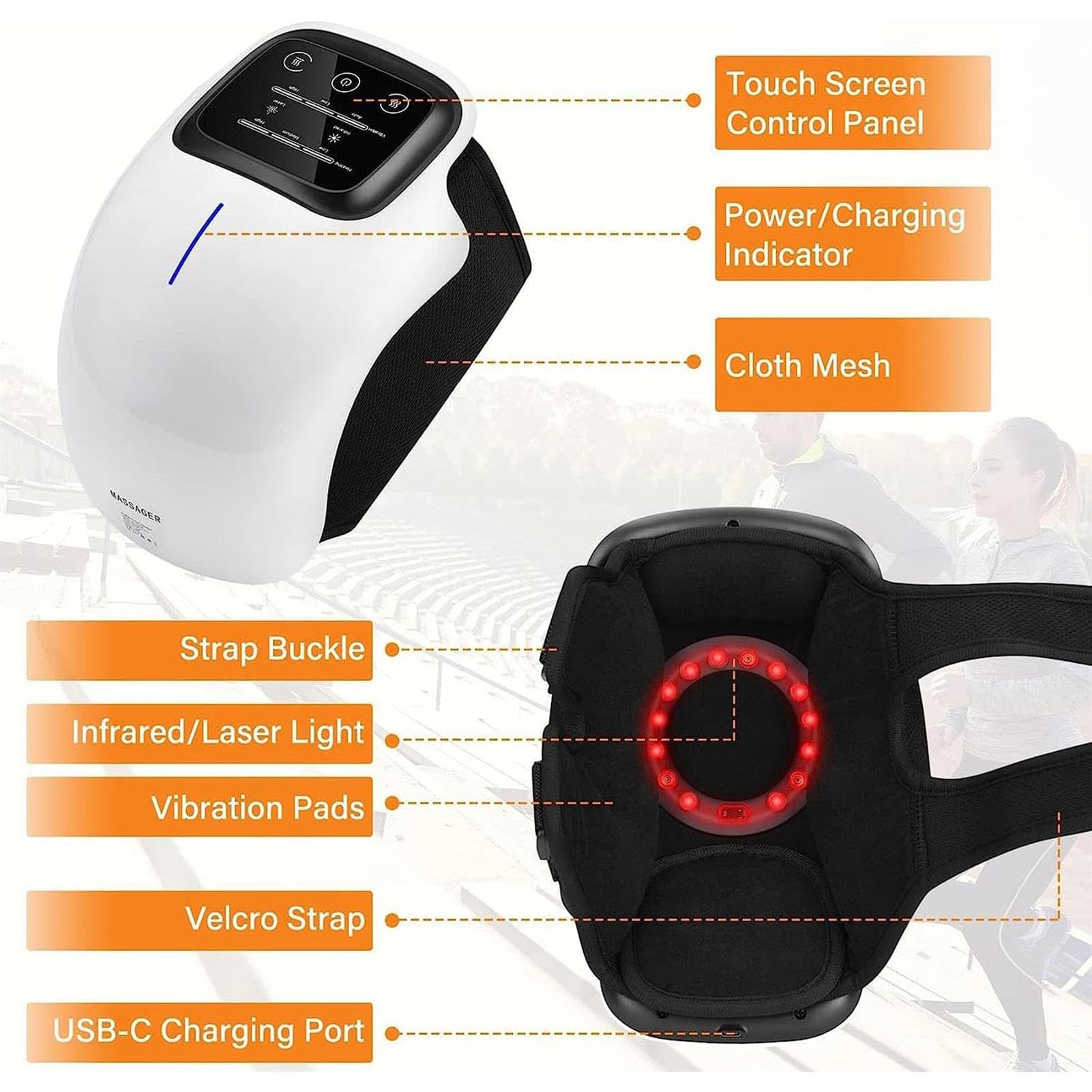 Masajeador de Rodilla, Terapia con Láser y Vibración, con Calor Masaje de Rodilla Inteligente Electrónico Recargable para Lesiones de Dolor en Las Articulaciones de la