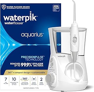 Waterpik Aquarius Water Flosser For Teeth Cleaning, Gums, Braces, Dental Care, Electric Power With 10 Settings, 7 Tips For Multiple Users And Needs, ADA Accepted, White WP-660, Packaging May Vary