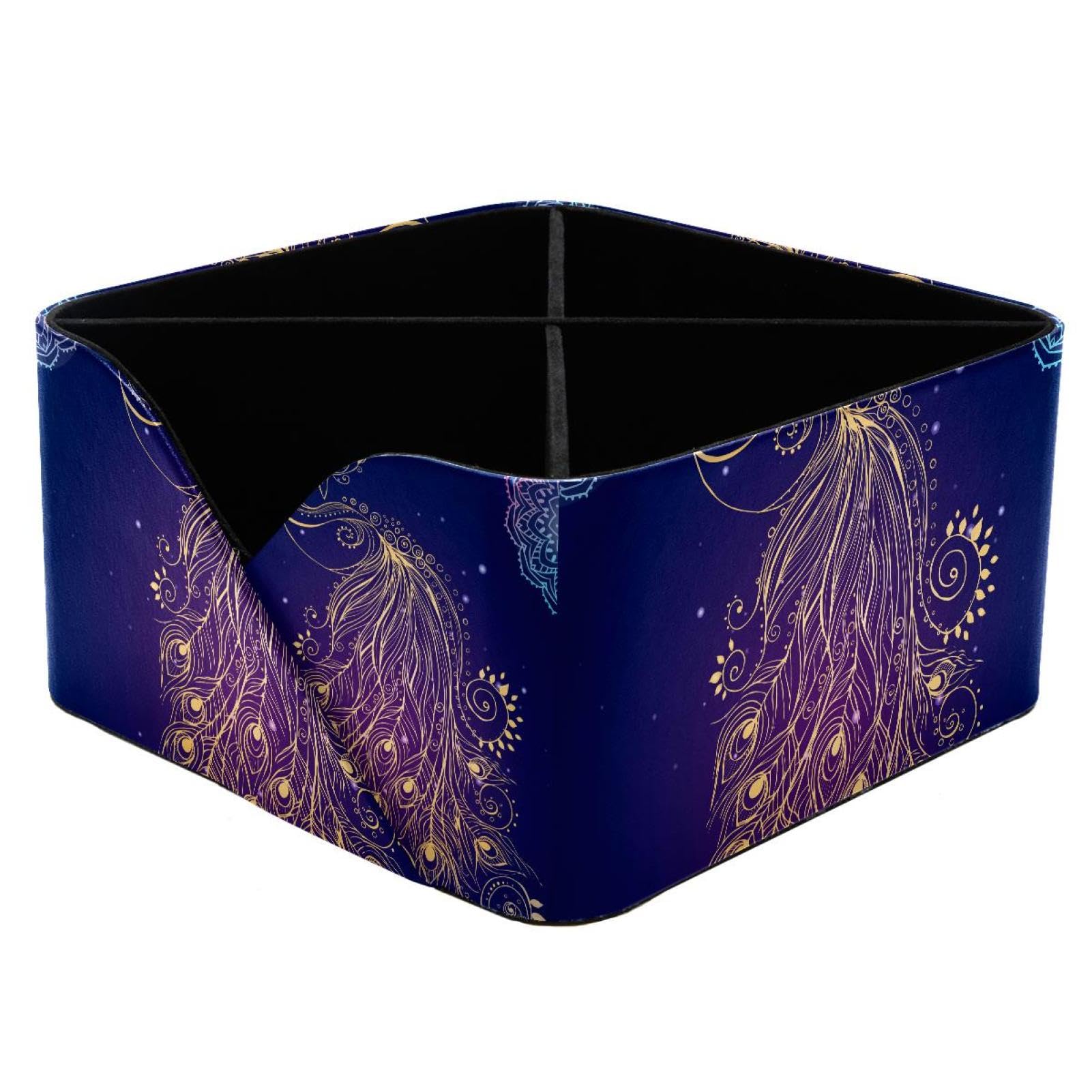 KengjuTesu Beautiful Peacock Floral Pattern Desktop Organizer Pen Holder, Rectangular Pencil Cup for Office, Study and Makeup Stations