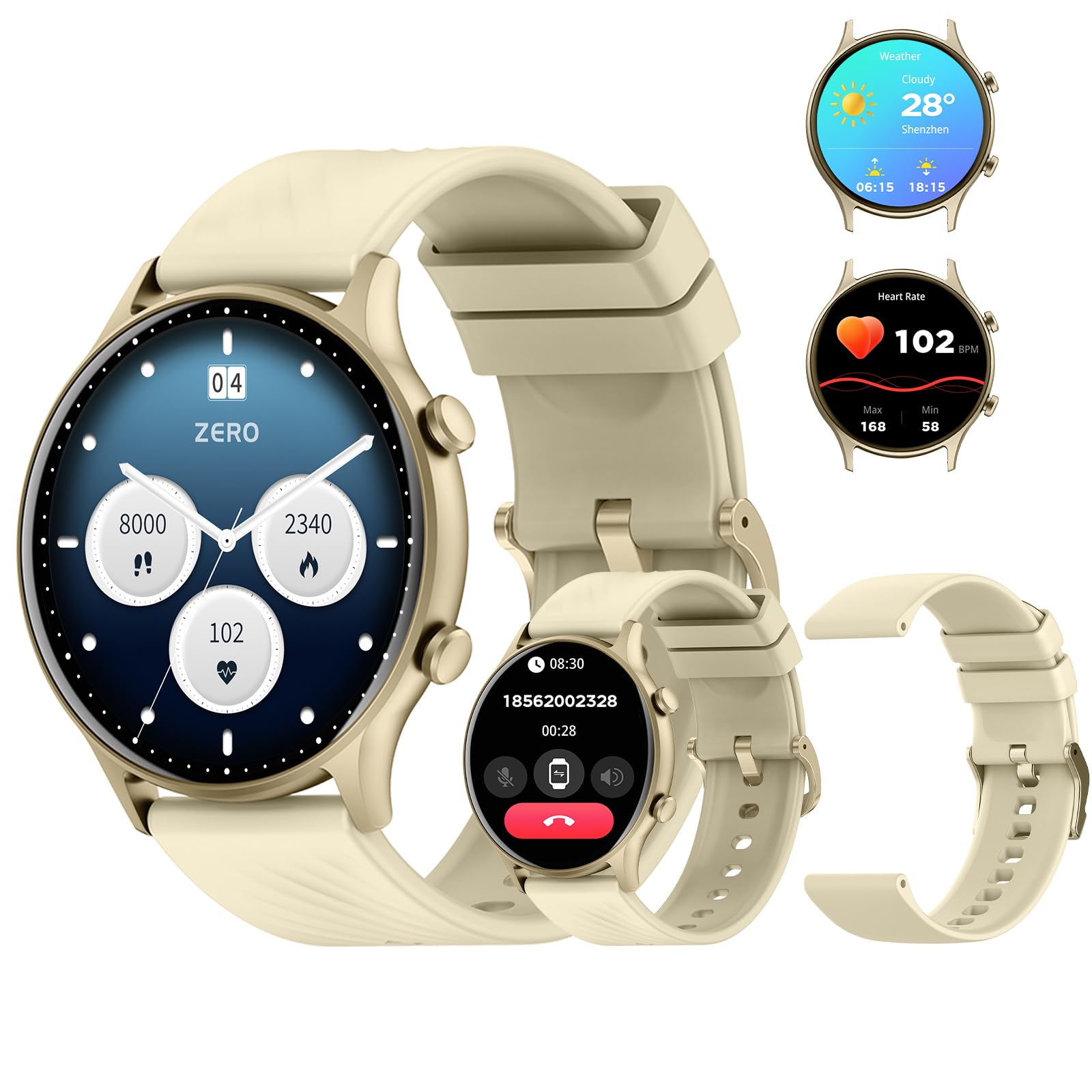 PEJE Smart Watch, 1.39" Smart Watches For Men, Ip68 Waterproof Watches For Men, Smartwatch With Muslim Reminders, Calling Waterproof Fitness Watch Heart Sleep Monitor For Android Ios (Gold)