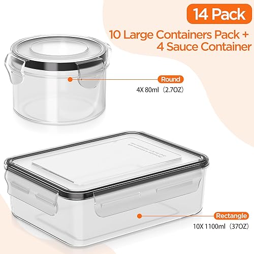 Miniatura 6 de Juego de 28 recipientes de almacenamiento de alimentos con tapas (14 tapas y 14 recipientes), herméticos sin BPA, aptos para microondas,