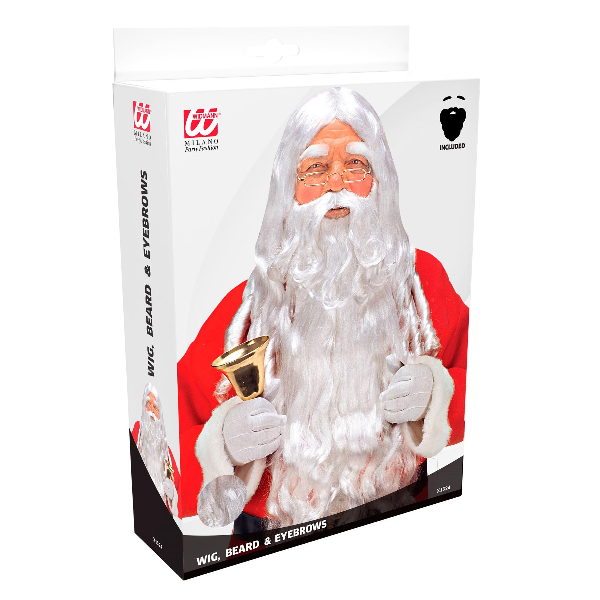 Déguisement Père Noël – Perruque Bouclée, Barbe, Moustache, Sourcils Blancs – Set 4 Pièces – Adulte – Widmann