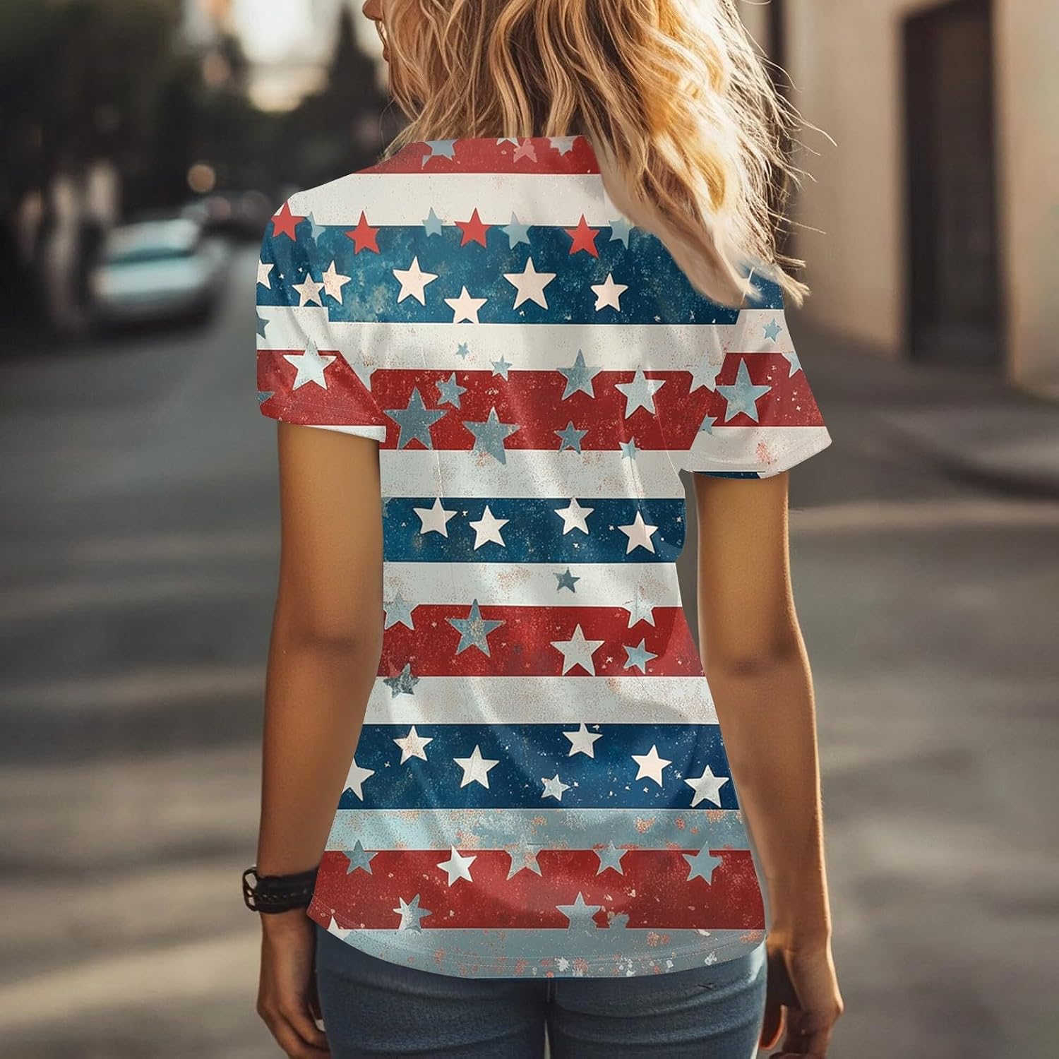Women's 250Th Anniversary America Shirt, 4Th of July Shirt, Double V Neck Short Sleeve American Flag Tops, S-5XL