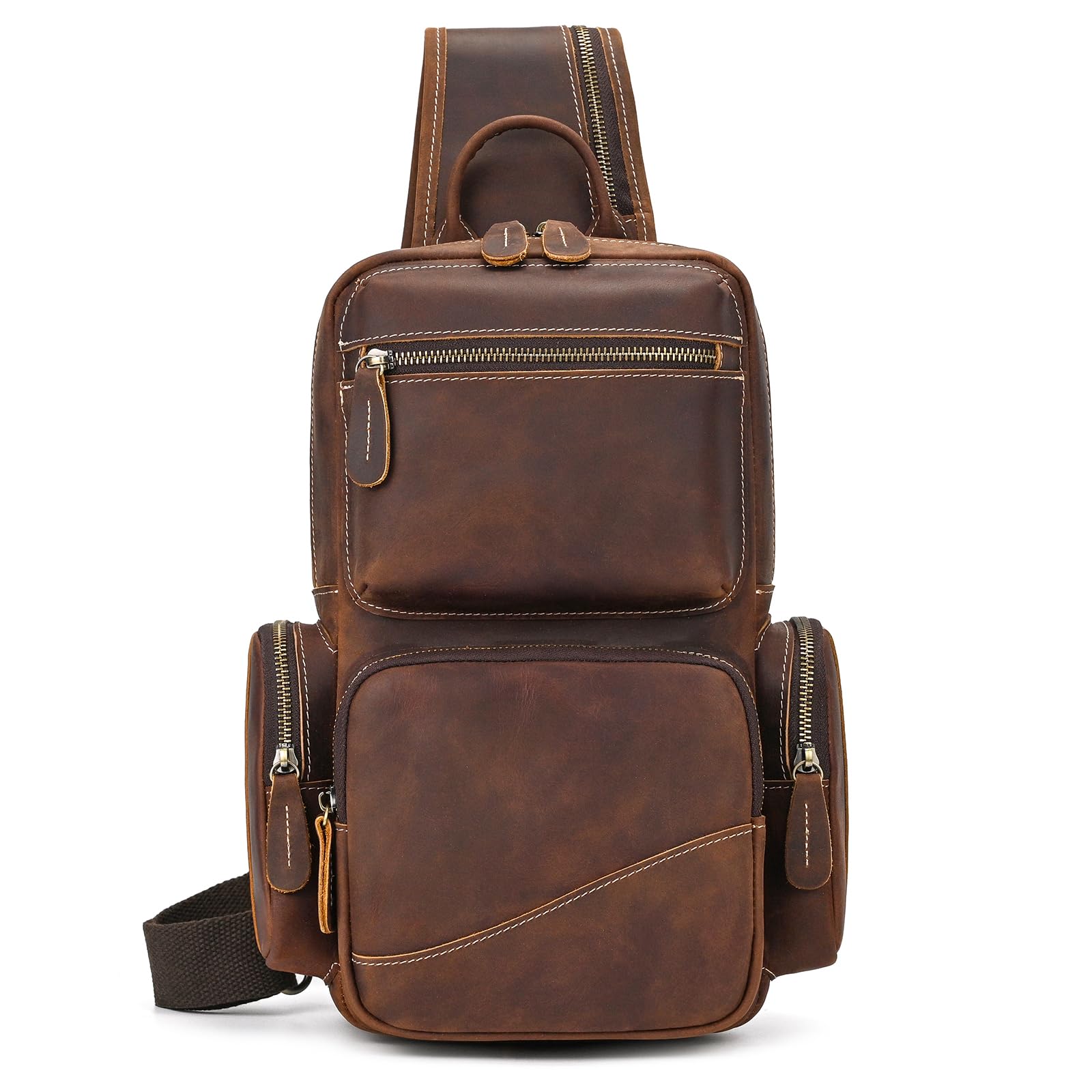 Zaino Monospalla Uomo Vera Pelle Borsello Uomo Pelle Tracolla Spalla Sling Bag Crossbody Bag Borse Petto per Trekking Viaggi Lavoro Scolastici