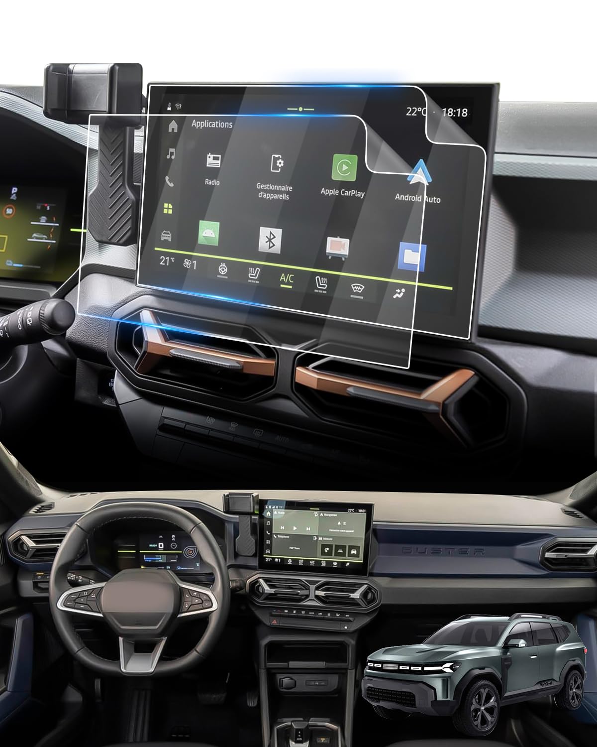 LFOTPP [2 adet] ekran koruyucu folyo Dacia Duster 3 2024 2025 10,1 inç navigasyon GPS dokunmatik ekran, Dacia Duster iii 2024 yılından itibaren 10,1 inç Nano PET 5H çizilmez koruyucu folyo aksesuar