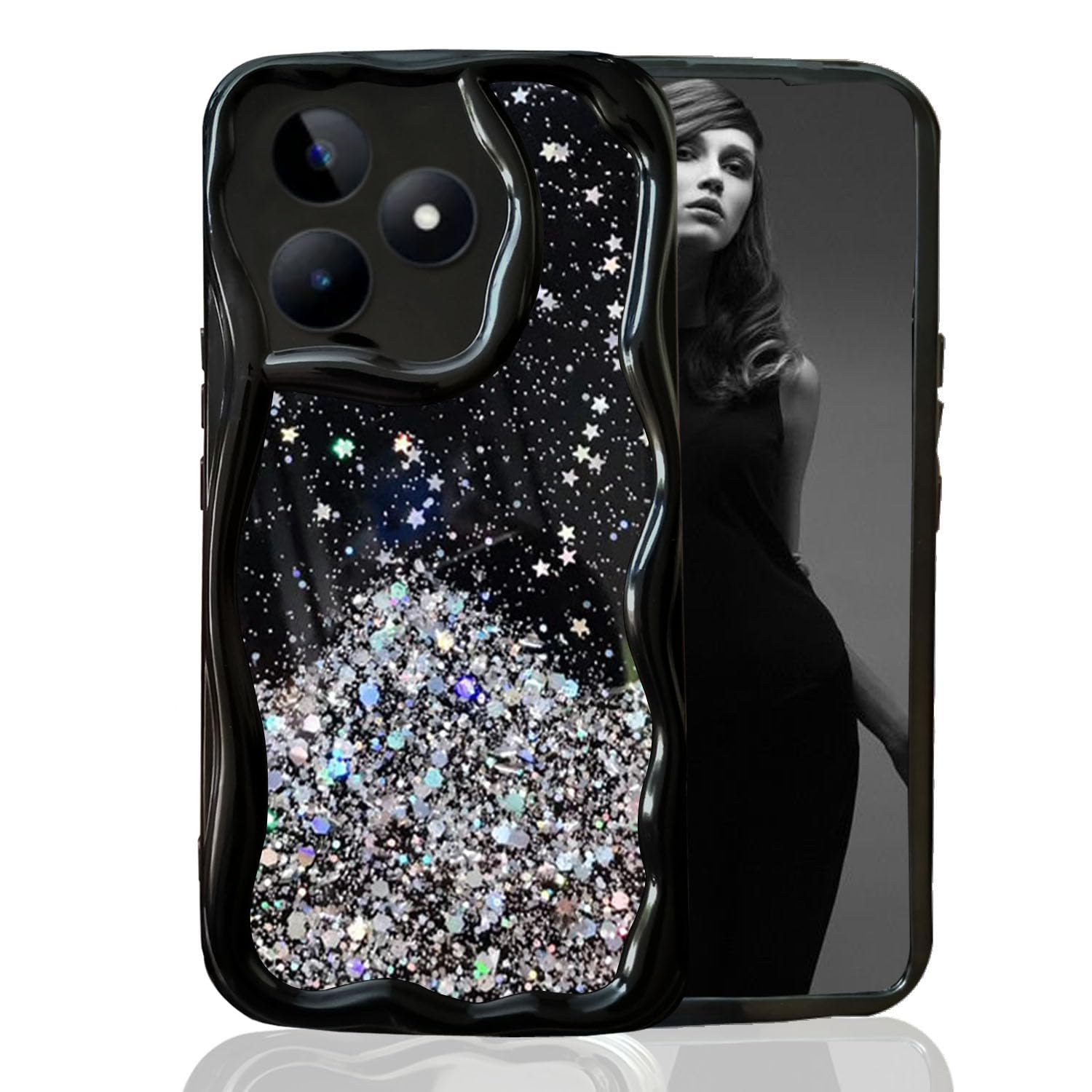 KC Back Cover for Realme C53 & Realme N53-3D New Curly Wave Dry Fixed Non Moving Starry Glitter Shockproof Bumper Soft Silicone Case with Camera Protection (Black) (B0D3B3BL4V) Amazon Price History, Amazon Price Tracker