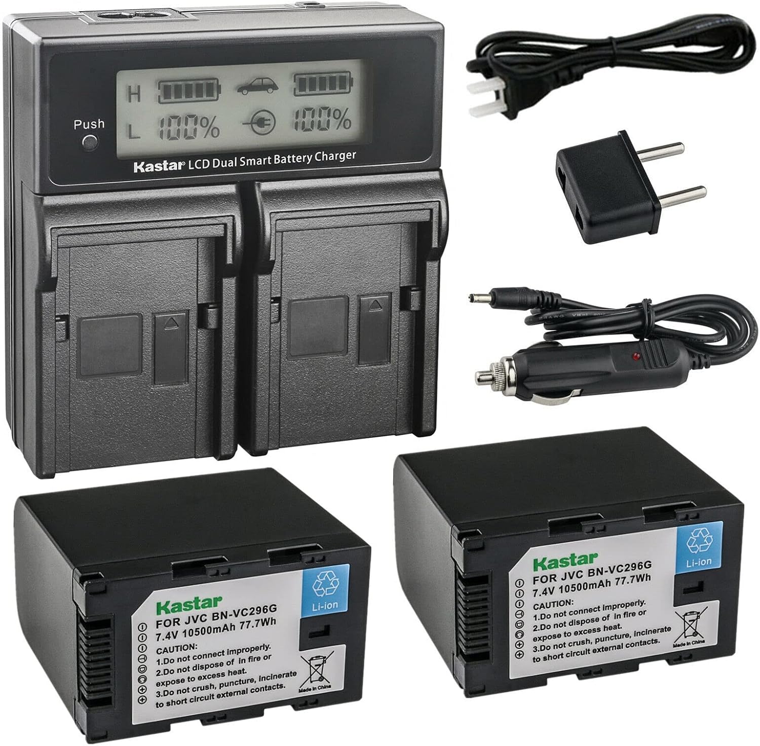 Kastar AC LCD Dual Fast Charger, Compatible with JVC BN-VC264G, BN-VC296G, AA-VC20, AA-VC20E, AA-VC20U Batteries, JVC GY-HC500 Series Camcorder, 16.8V Output, 2-Hour Charge Time