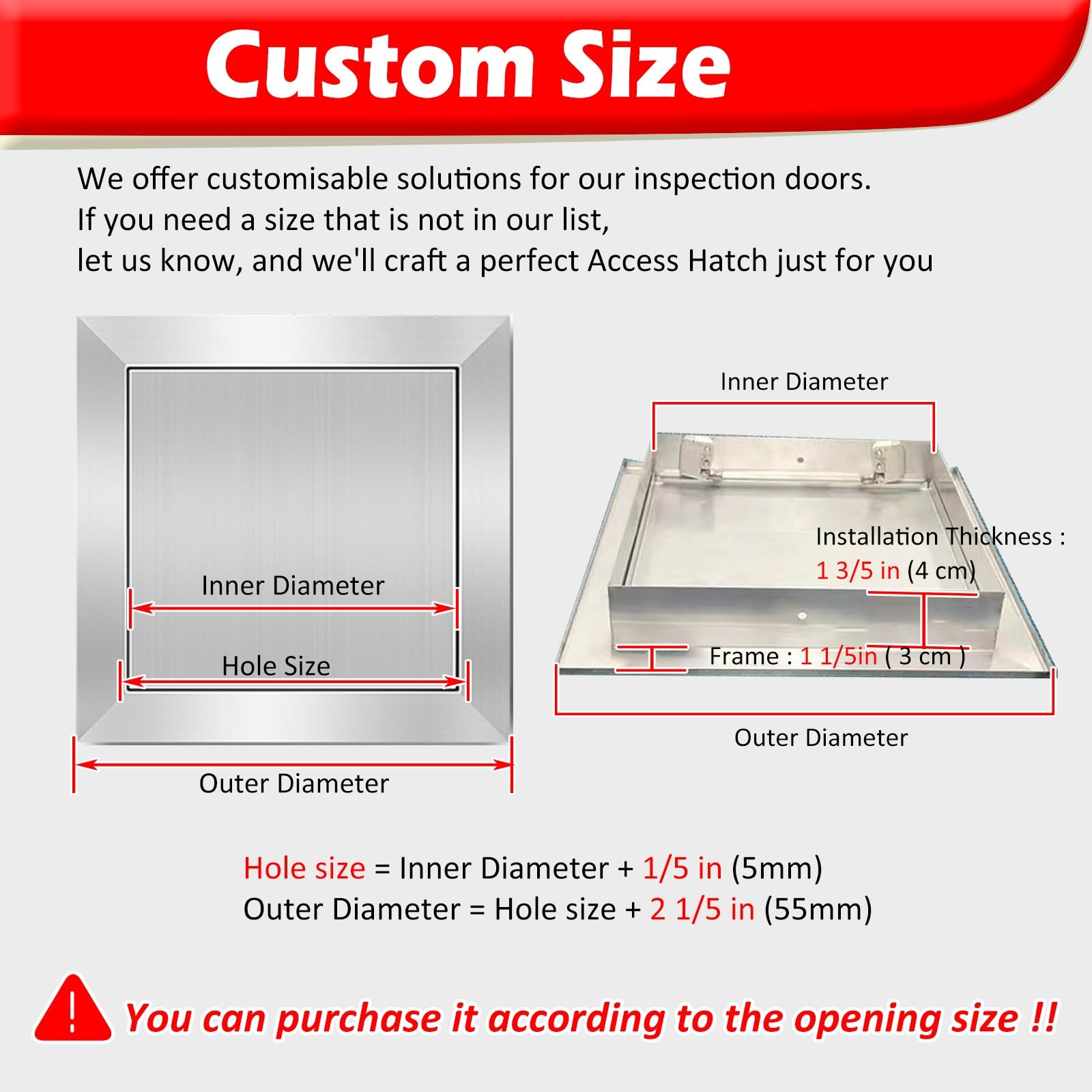 Pannello impermeabile per porta di accesso, in acciaio inox, per ufficio, cantina e soffitte, diverse dimensioni: 10 x 20 cm, 15 x 15 cm, 20 x 35 cm, 30 x 45 cm, 40 x 60 cm, 55 x 55 cm, 60 x 60 cm, 35