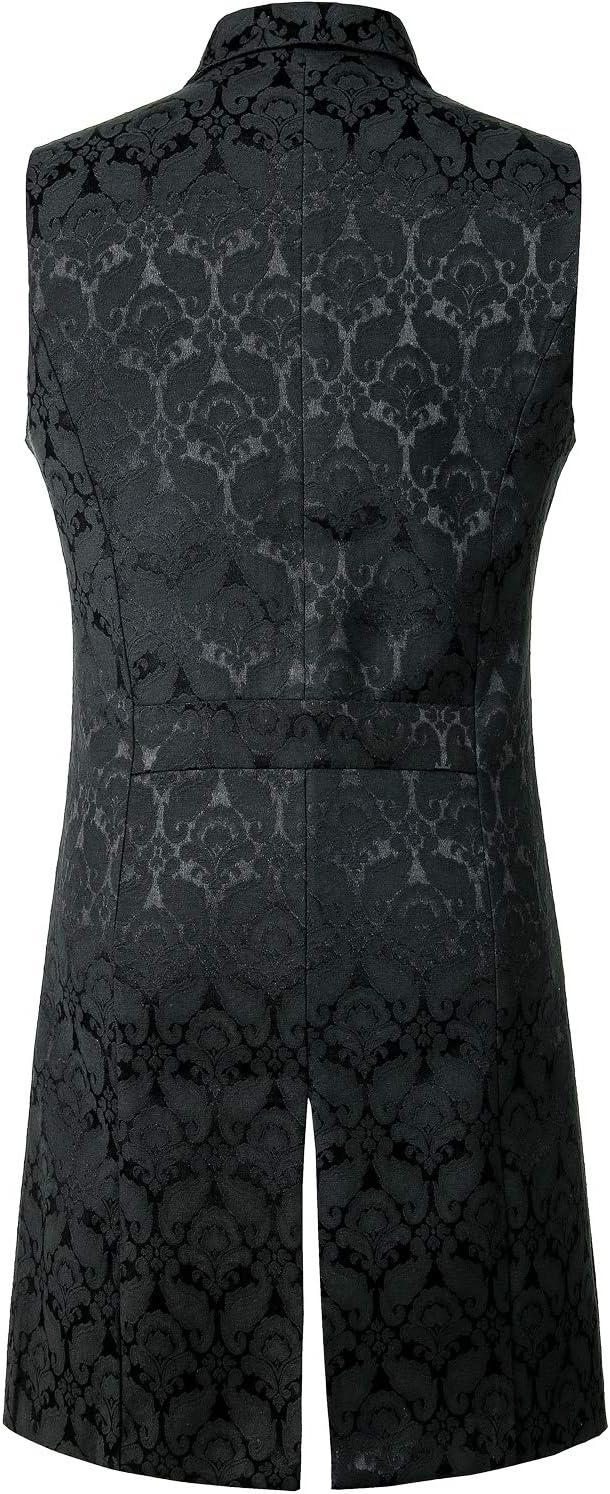 ZEROYAA Mens Gothic Steampunk Double Breasted Jacquard Brocade Vest Waistcoat Sleeveless Tailcoat