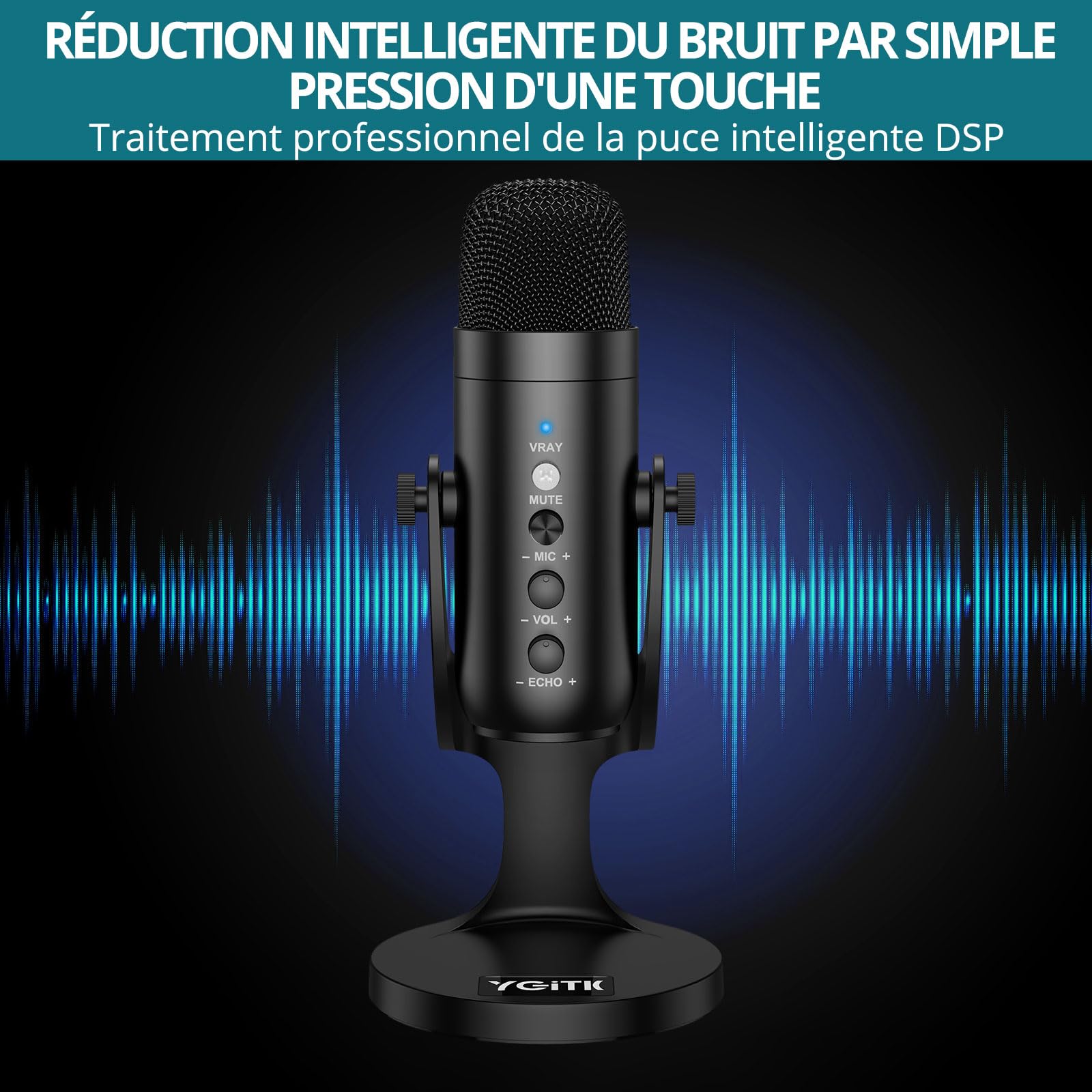 Micro USB à Condensateur Cardioïde avec Contrôle du Volume Microphone USB Micro PC & Mac Micro Gaming Condensateur pour Live, Enregistrement, Gaming, Podcast, Streaming