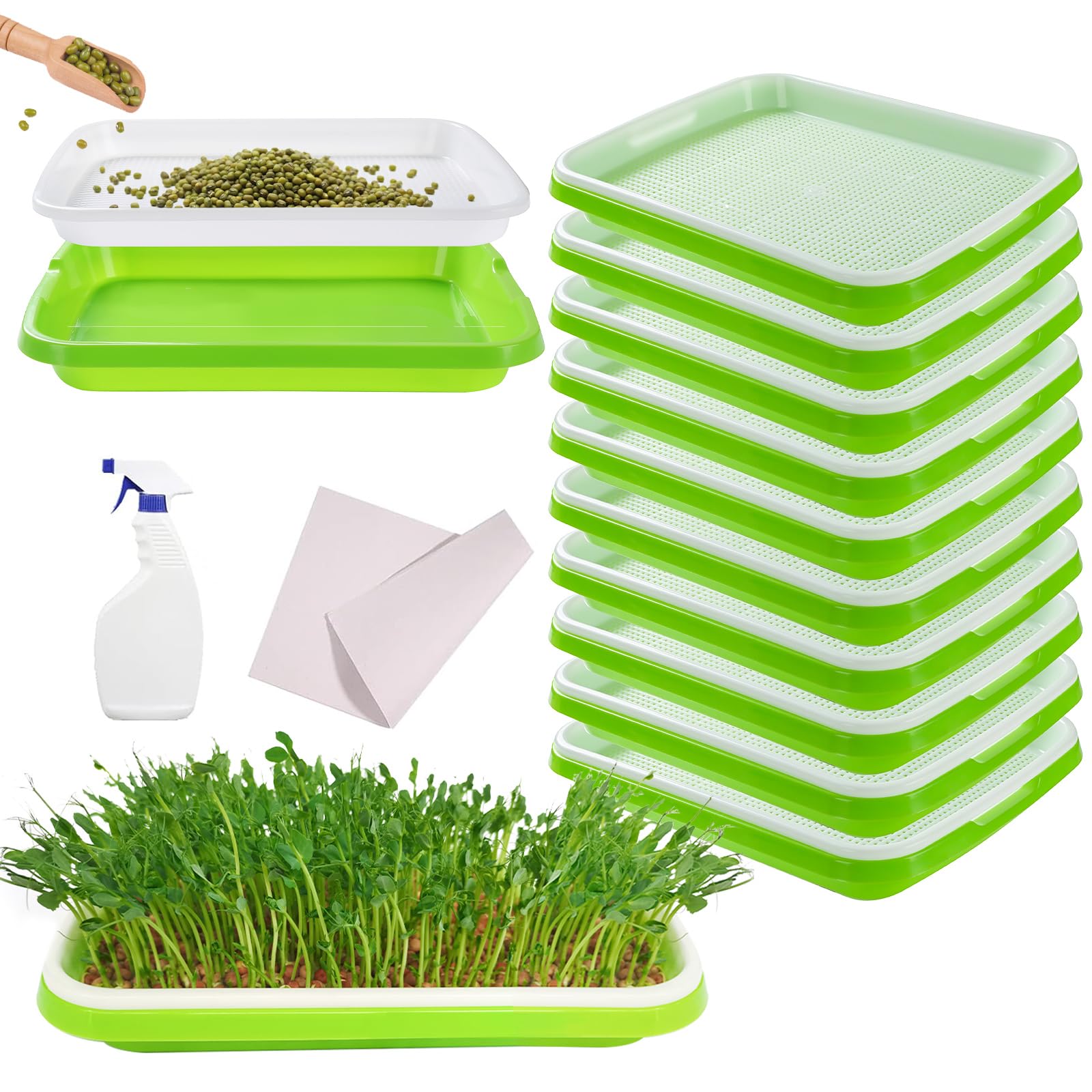 MAOPINER Seed Sprouter Tray with Drain Holes | BPA Free Nursery Tray Seed Germination Tray Healthy Wheatgrass Seeds Grower & Storage Trays for Garden Home Office with Germinating Paper (10) (B08ZYKY81X) Amazon Price History, Amazon Price Tracker