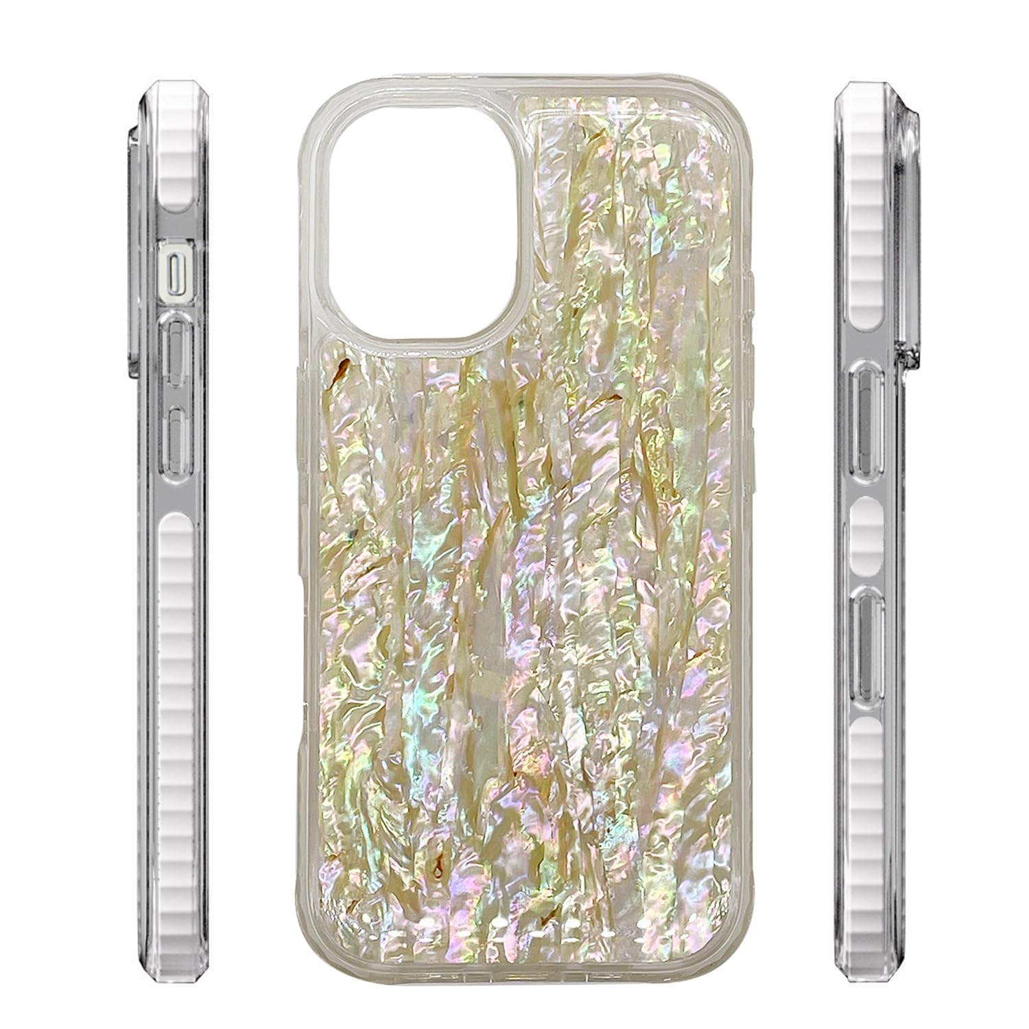Funda magnética para iPhone 16 de 6.1 pulgadas, compatible con MagSafe Charging Bling Shiny Real Seashell Pattern Protective Cute Cover (perla translúcida iridiscente)