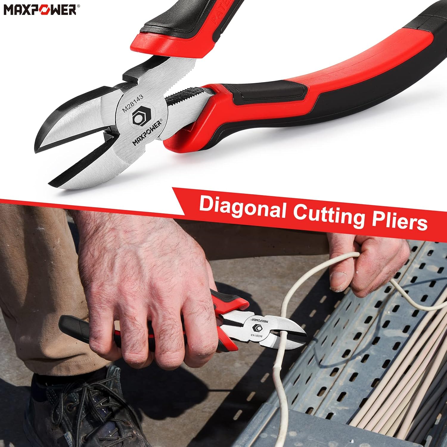 MAXPOWER 4-Piece Pliers Set: 8" Lineman, Diagonal Cutters, Needle Nose, 10" Water Pump Plier