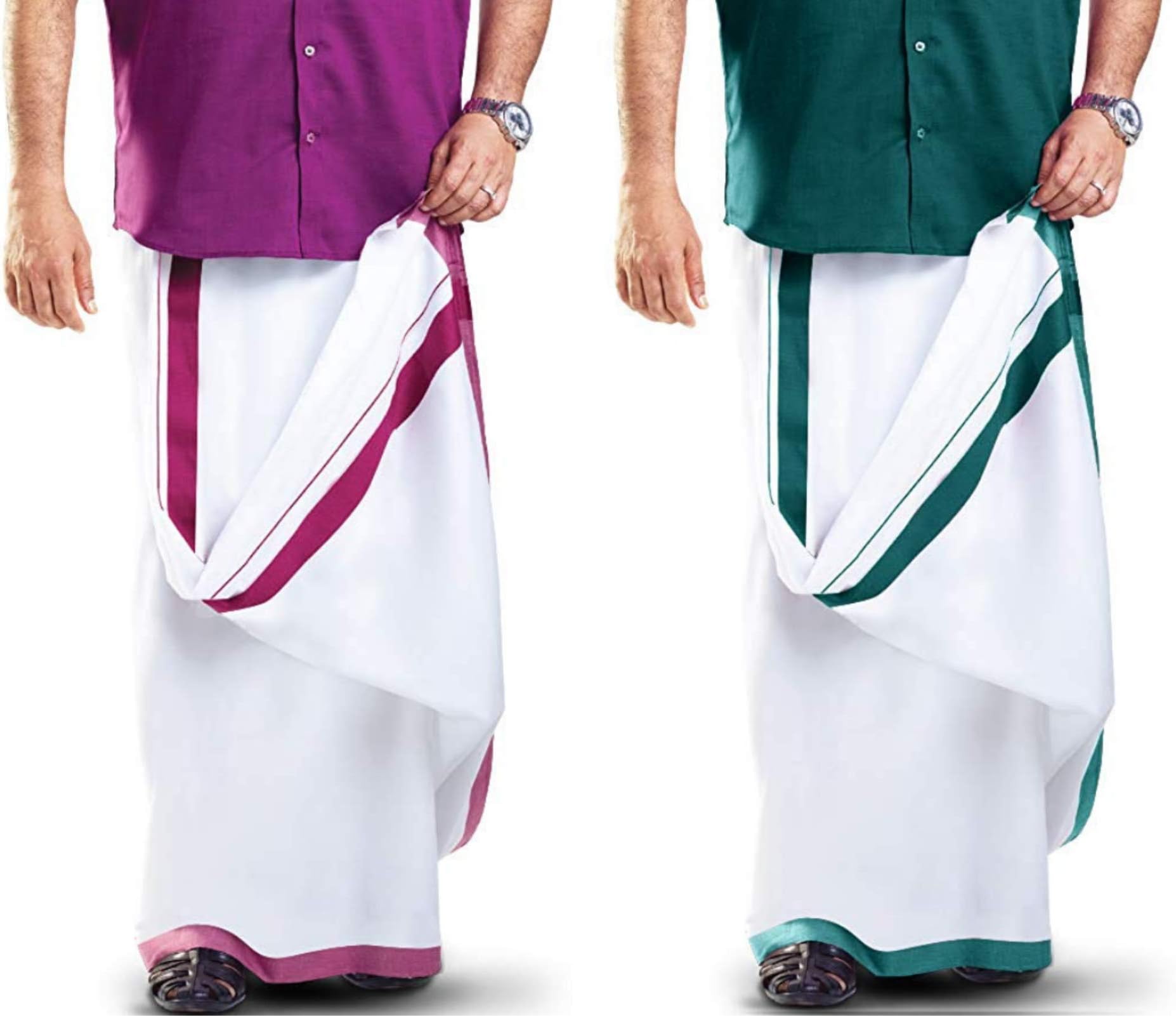 Cotton Crown Men's Cotton Dhoti (2m Base Length, White) - Pack of 2
