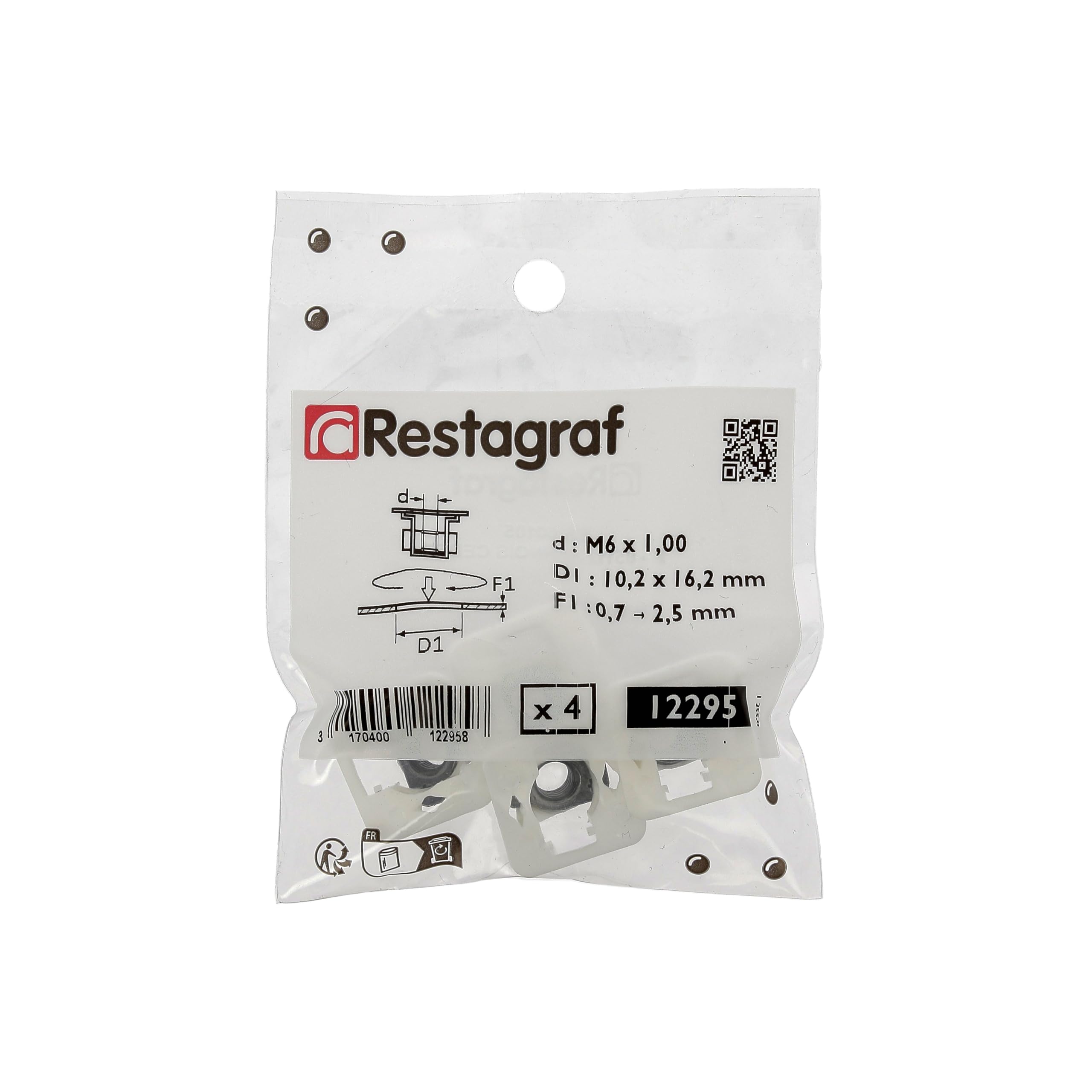 Tuerca jaula de nailon para vehículos Renault/Peugeot/PSA/Citroen, M6-1.00, lote de 4, color blanco